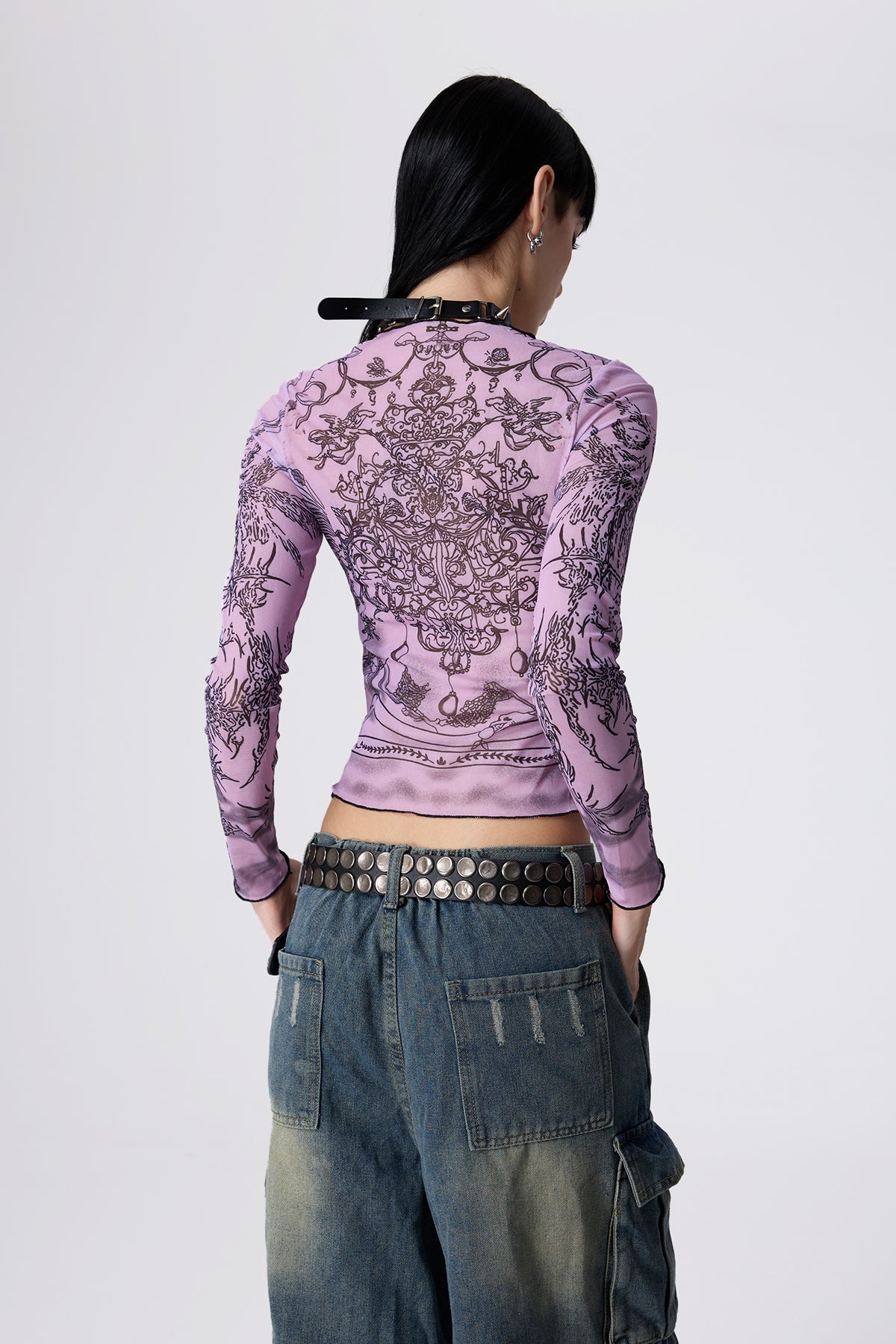 Laser Mirage Print Mesh Top