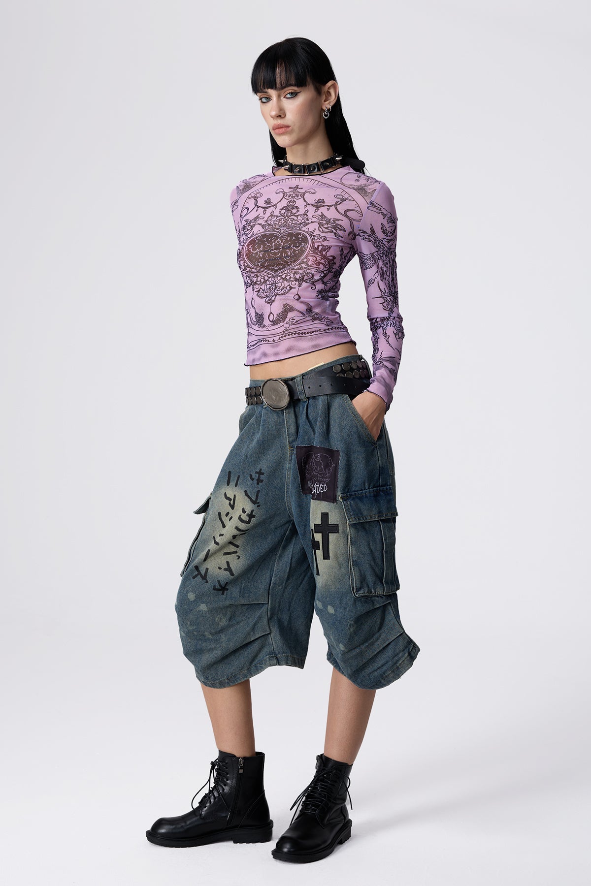 Laser Mirage Print Mesh Top