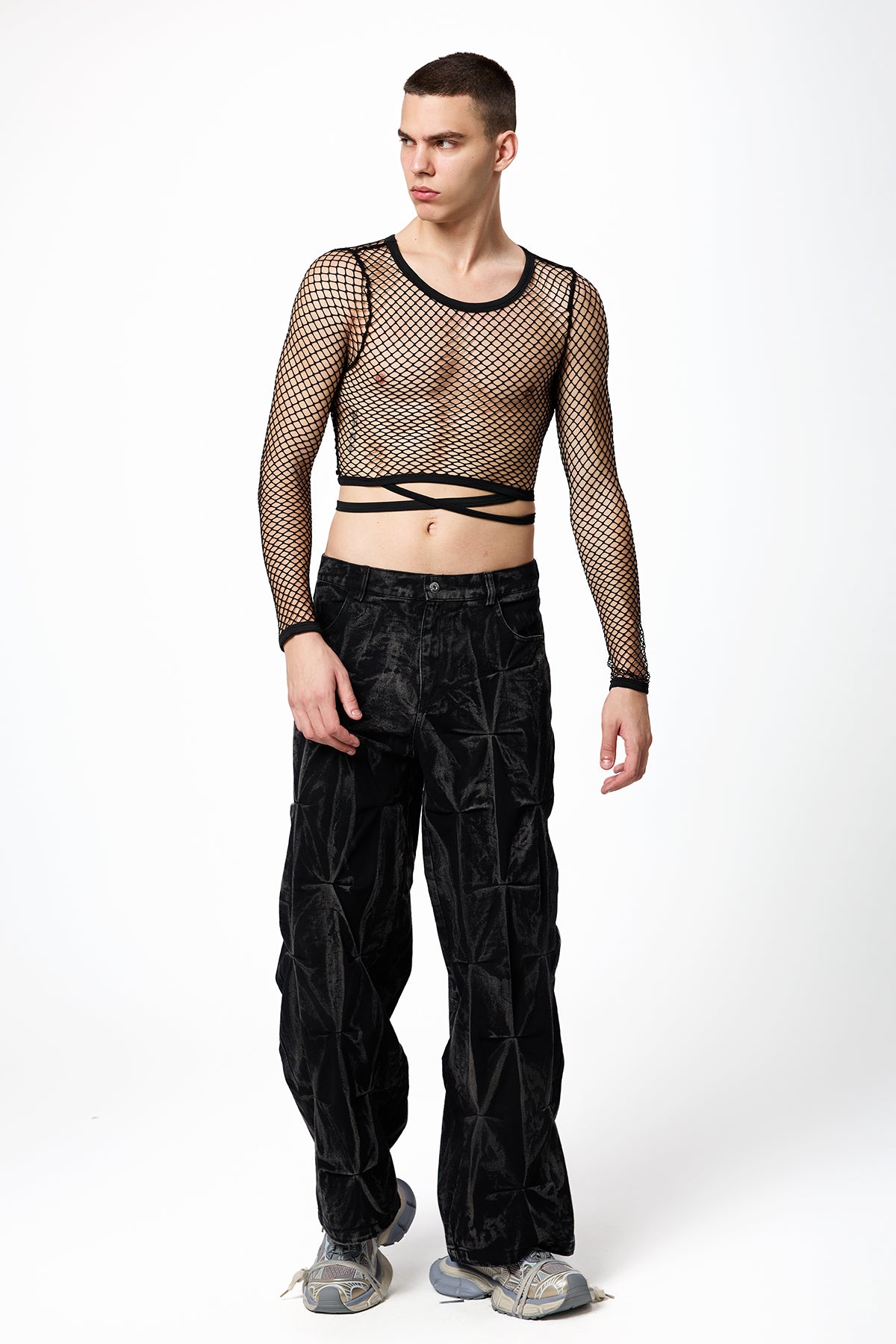 Light Lattice Cutout Long Sleeve Crop Top