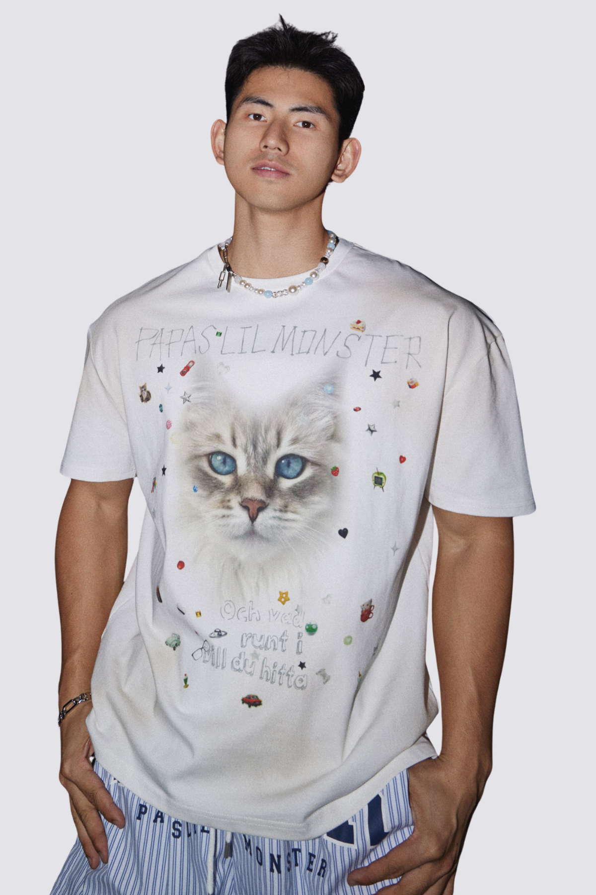 Light Pattern Cat Print Top