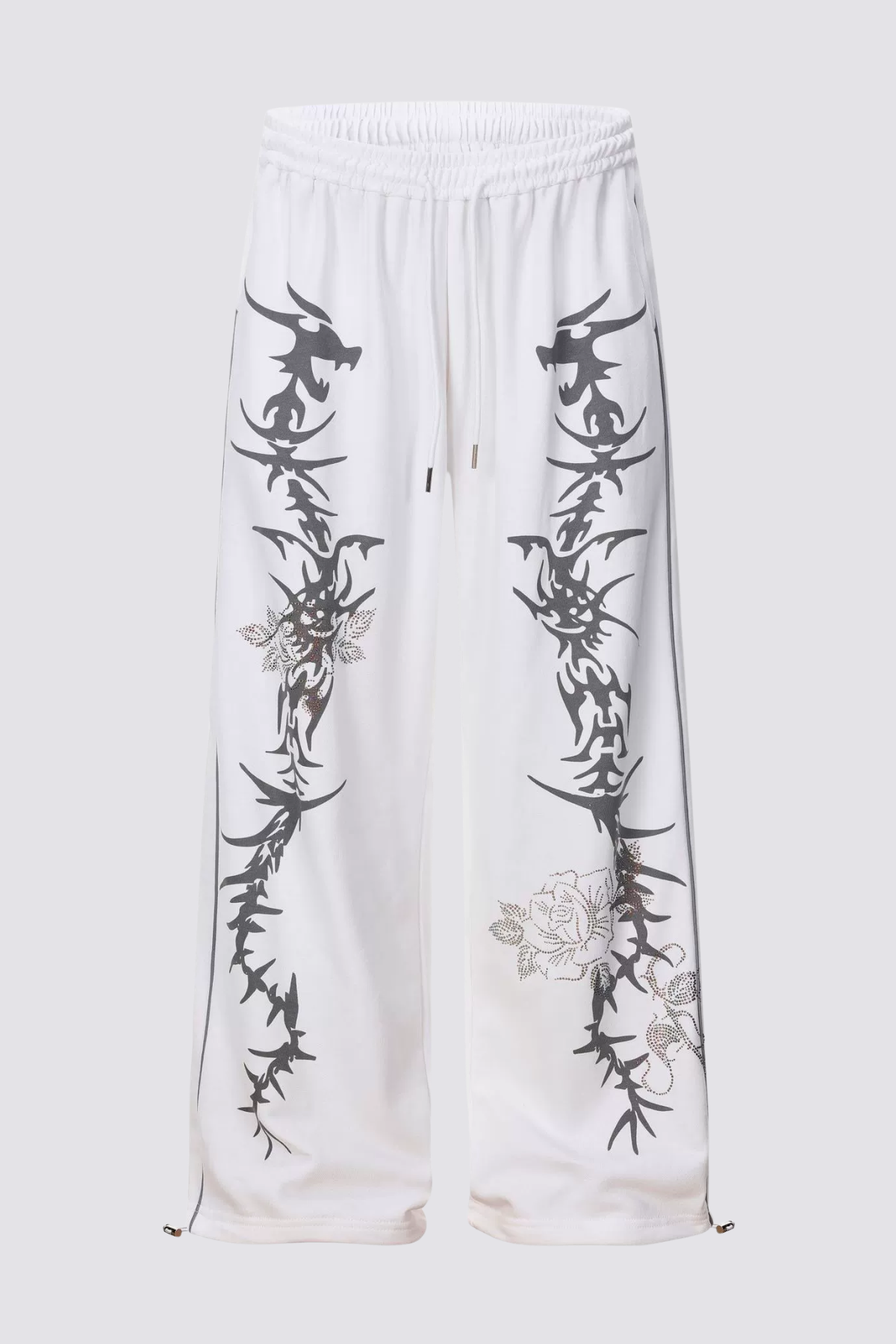 Light Transit Thorn Print Rhinestone Straight Pants White