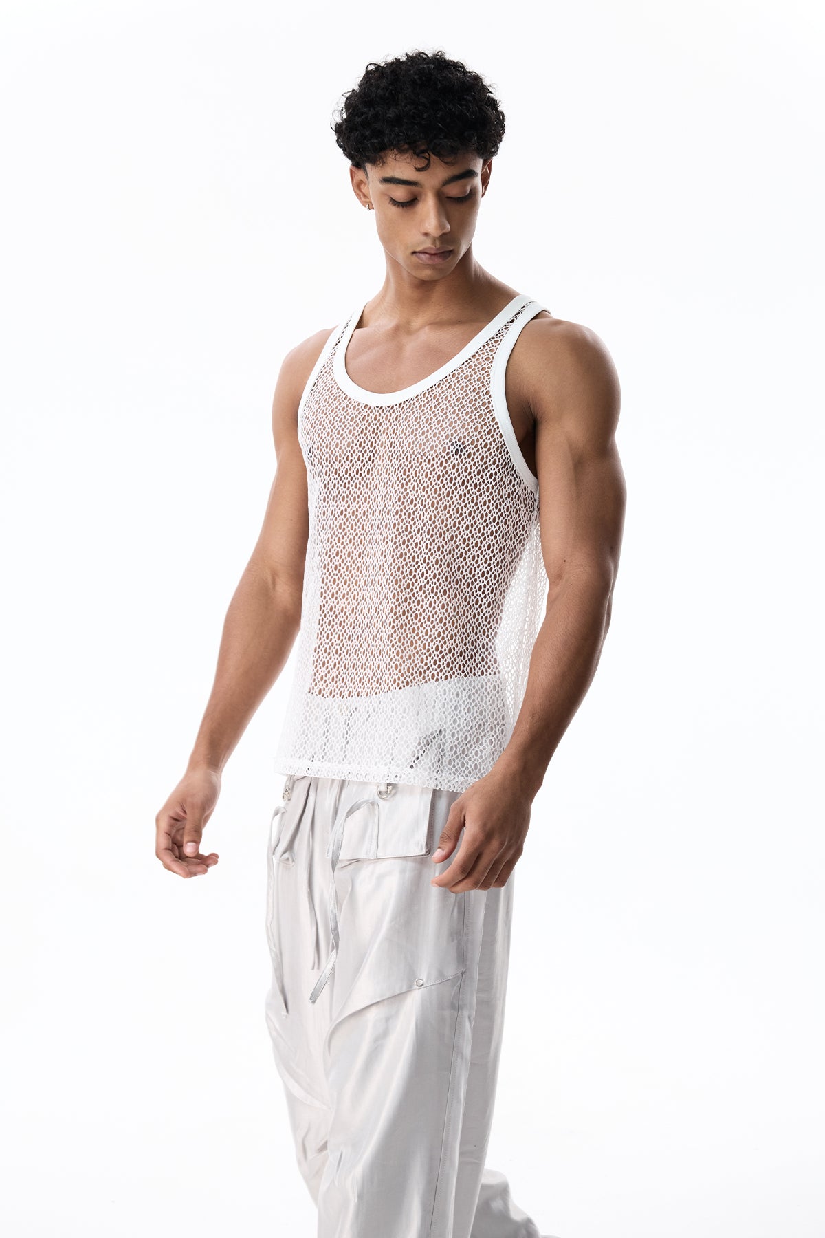Light Veil Cutout Mesh Sleeveless Top