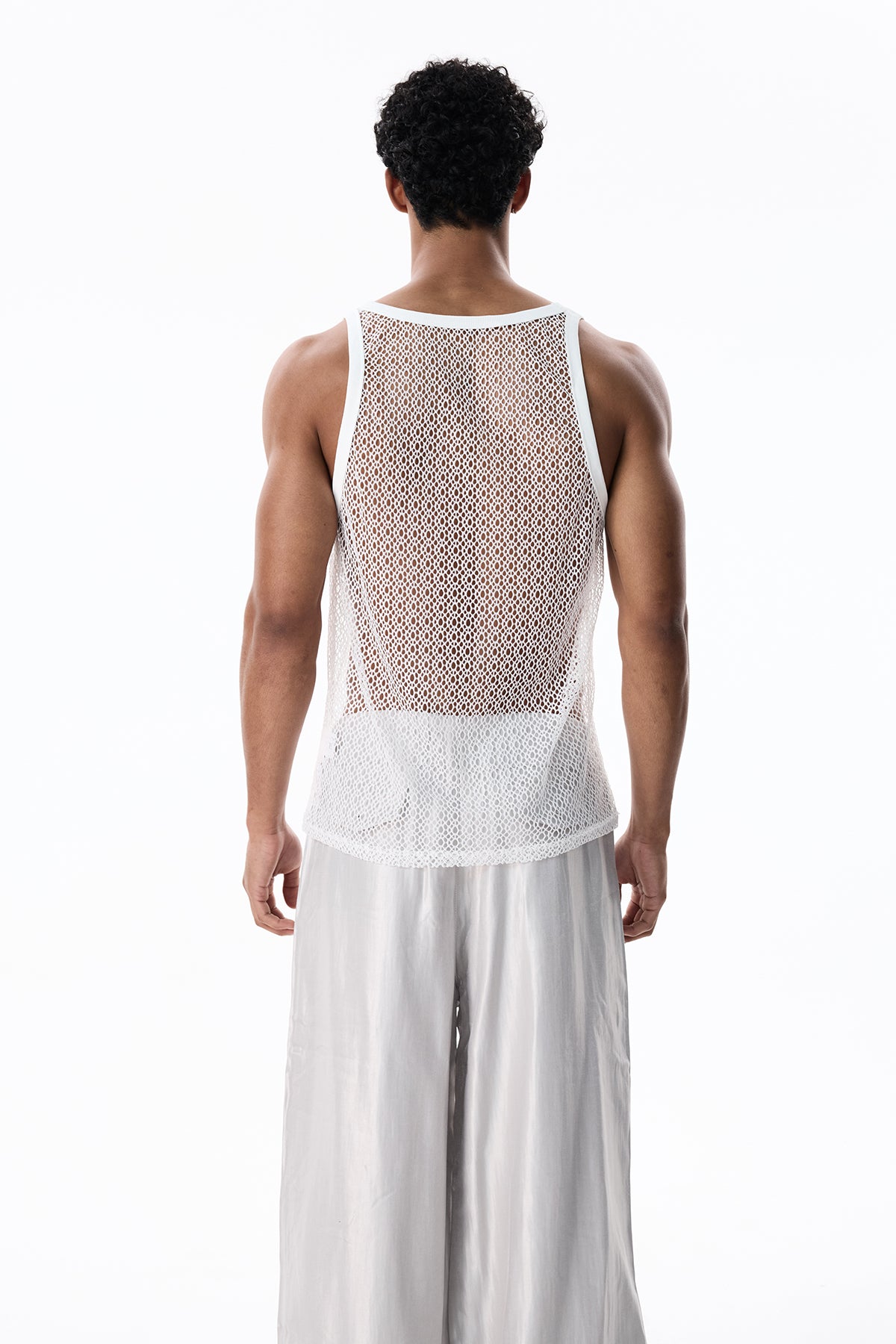 Light Veil Cutout Mesh Sleeveless Top