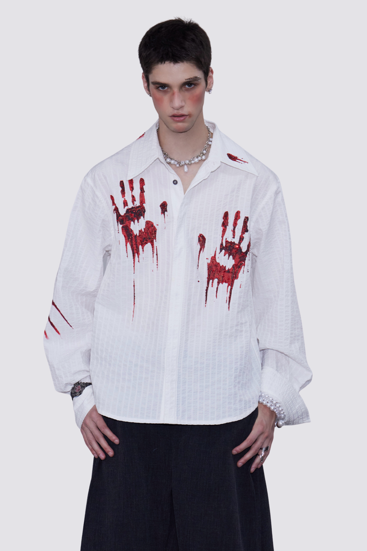 Line Fold Striped Print Shirts