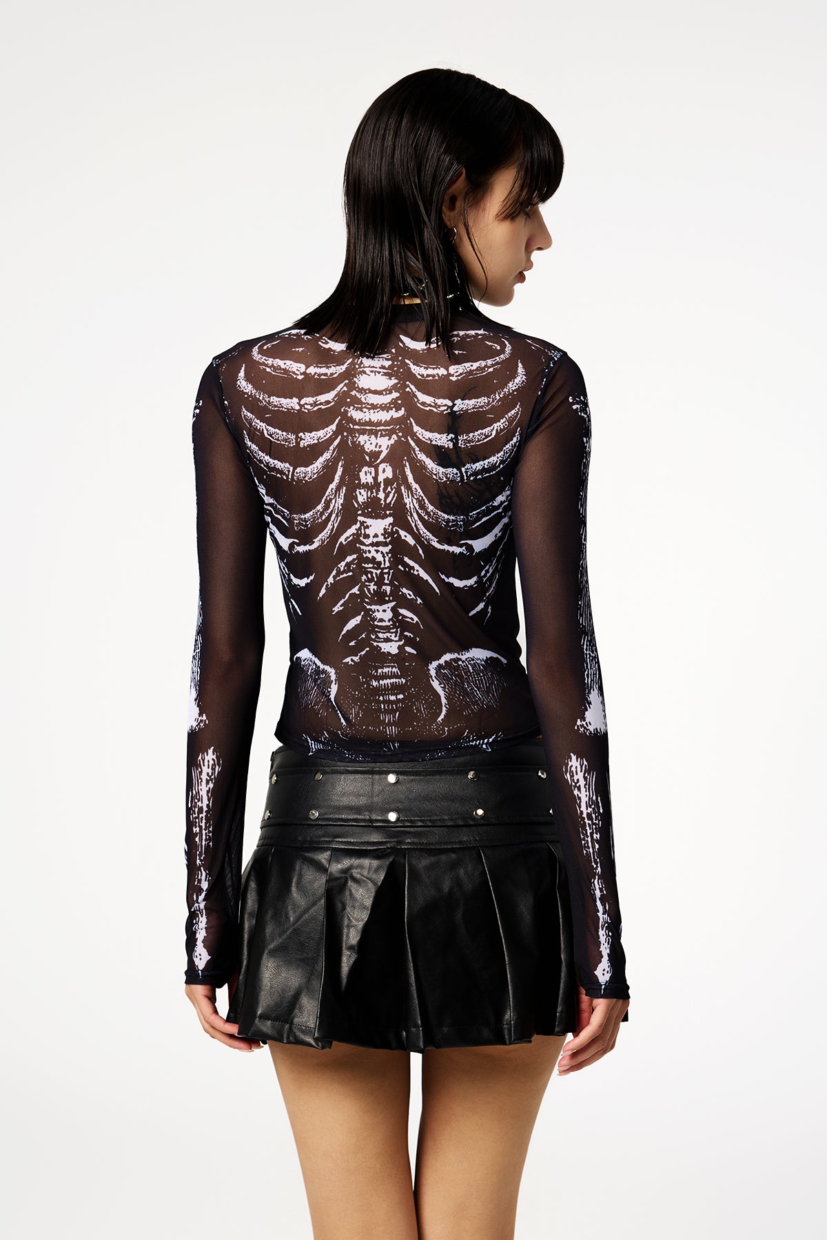 Liquid Heaven Long Sleeve Mesh Skeleton Printed Top