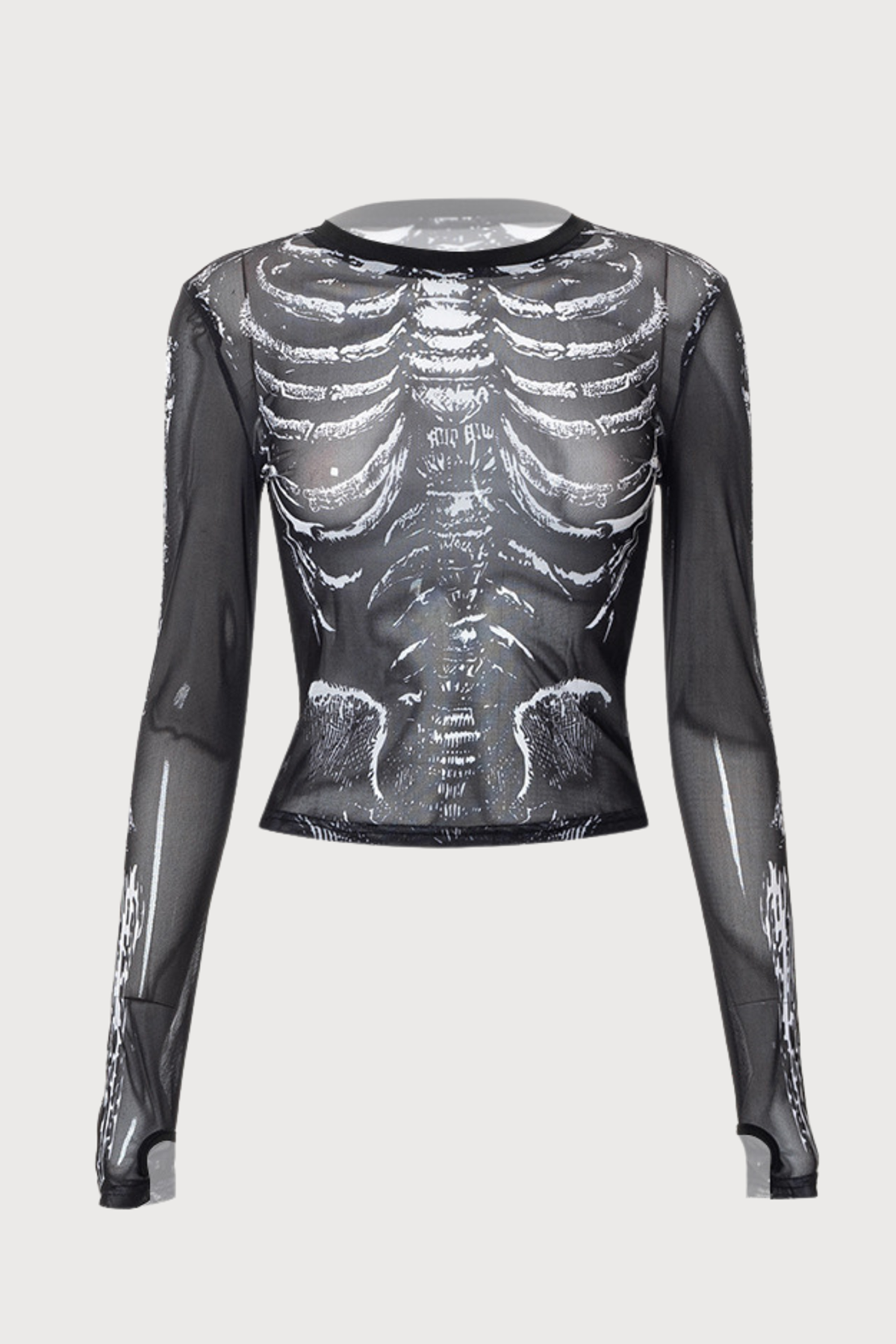 Liquid Heaven Long Sleeve Mesh Skeleton Printed Top