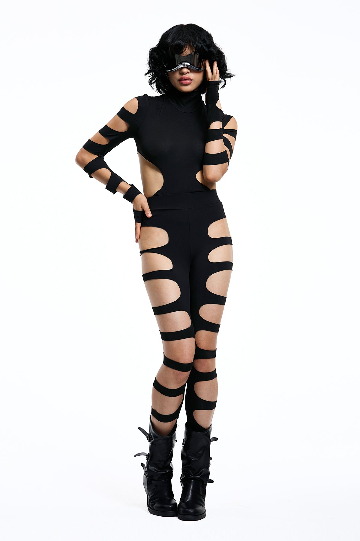 Lock Line Long Sleeve Cutout Jumpsuit