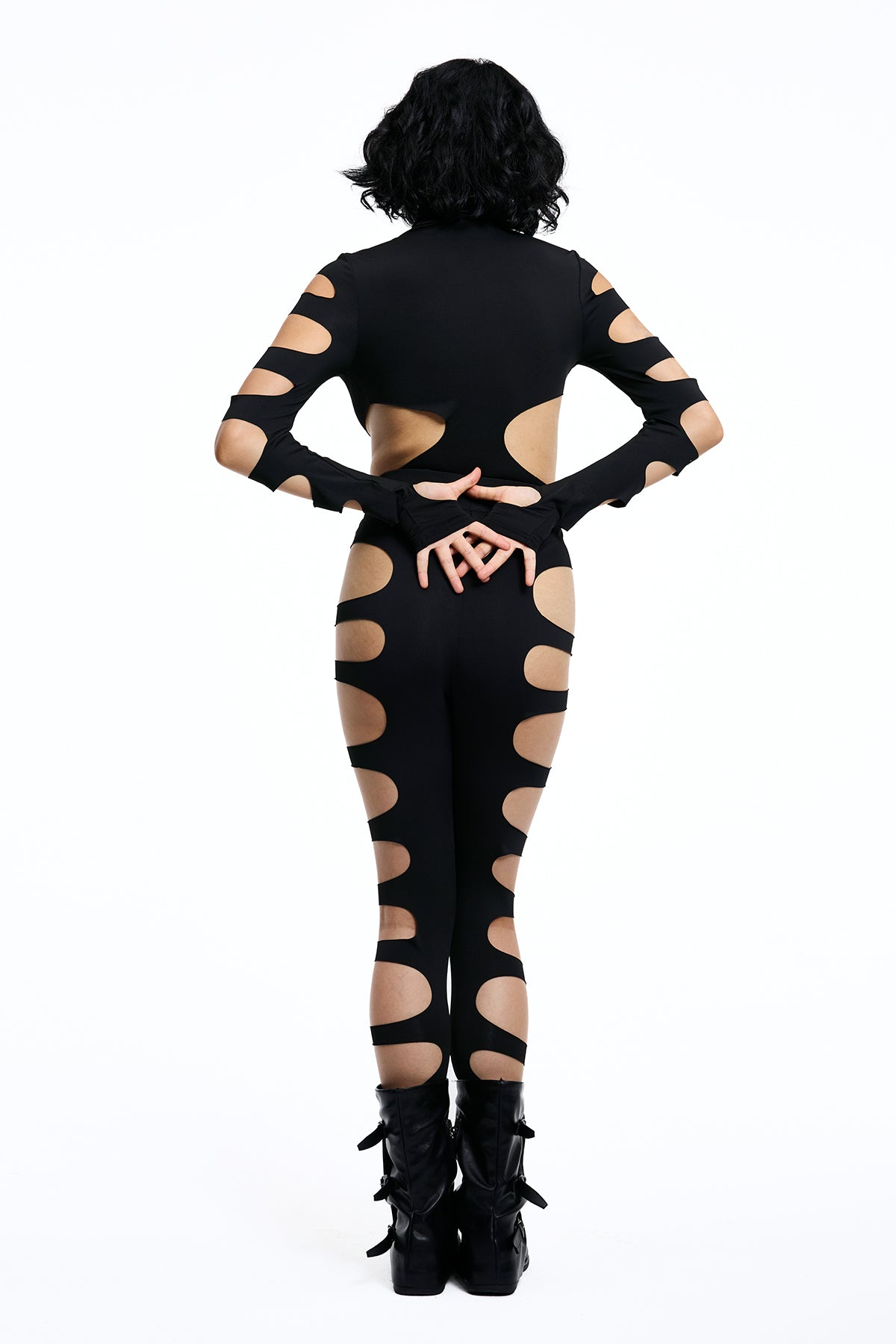 Lock Line Long Sleeve Cutout Jumpsuit