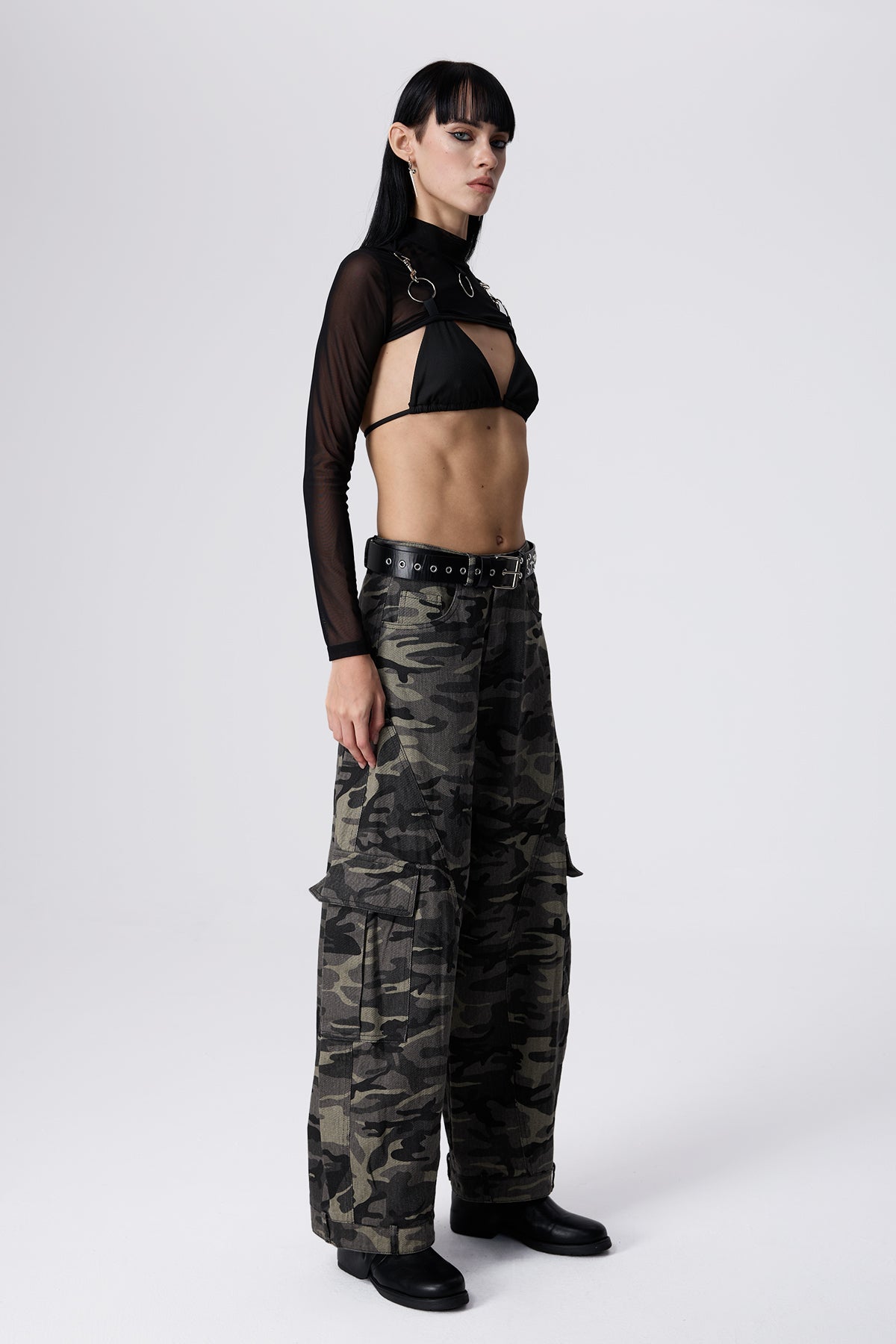 Lock Pattern Mesh Long Sleeve Top