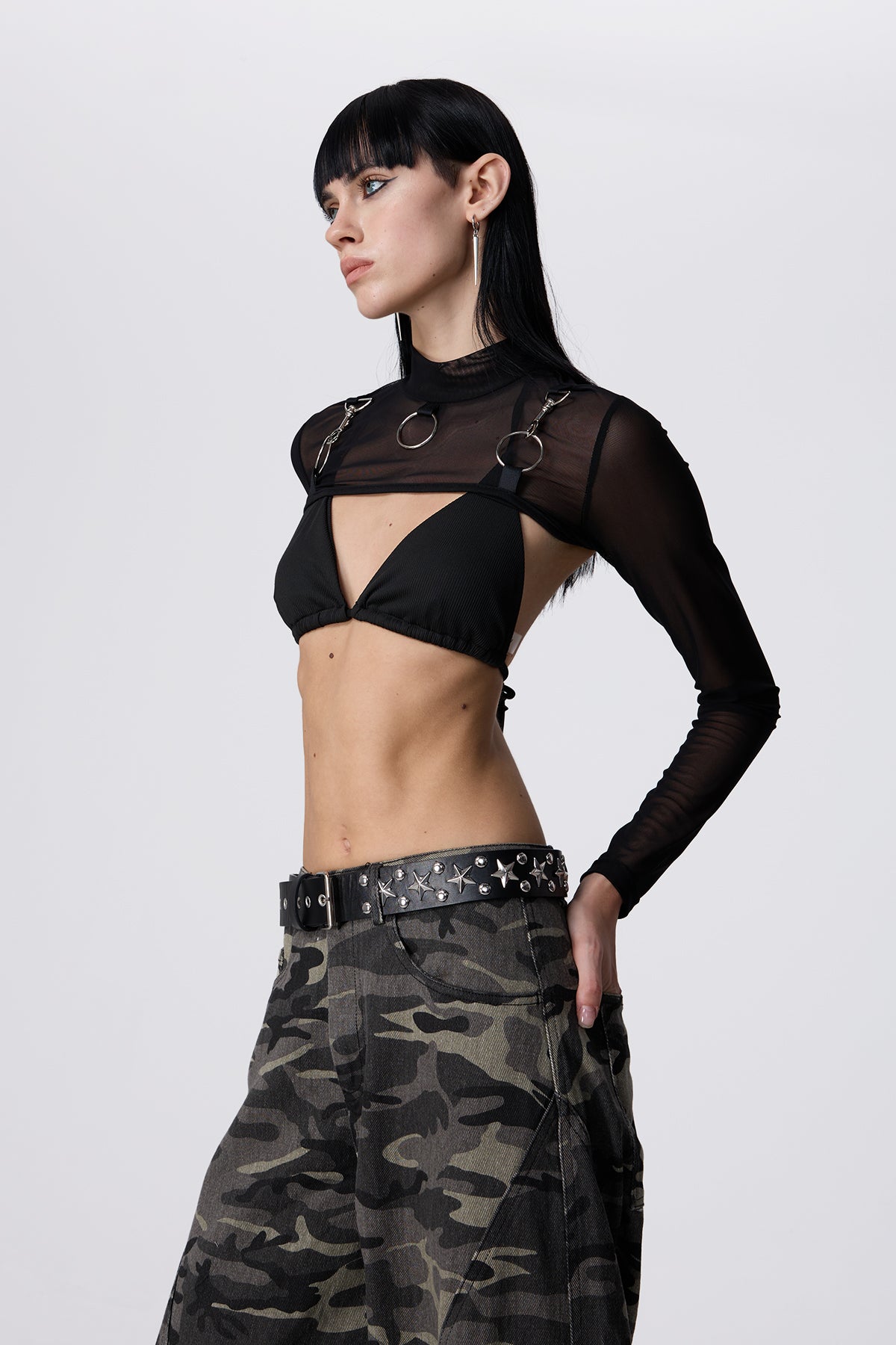 Lock Pattern Mesh Long Sleeve Top