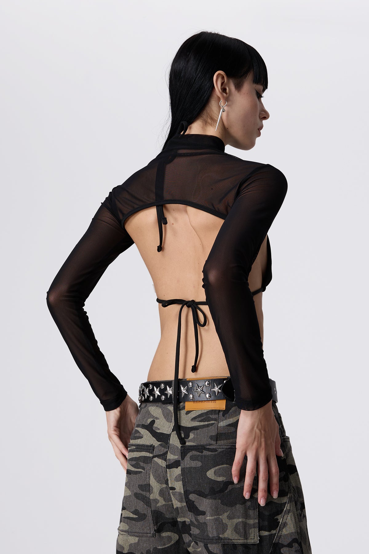 Lock Pattern Mesh Long Sleeve Top