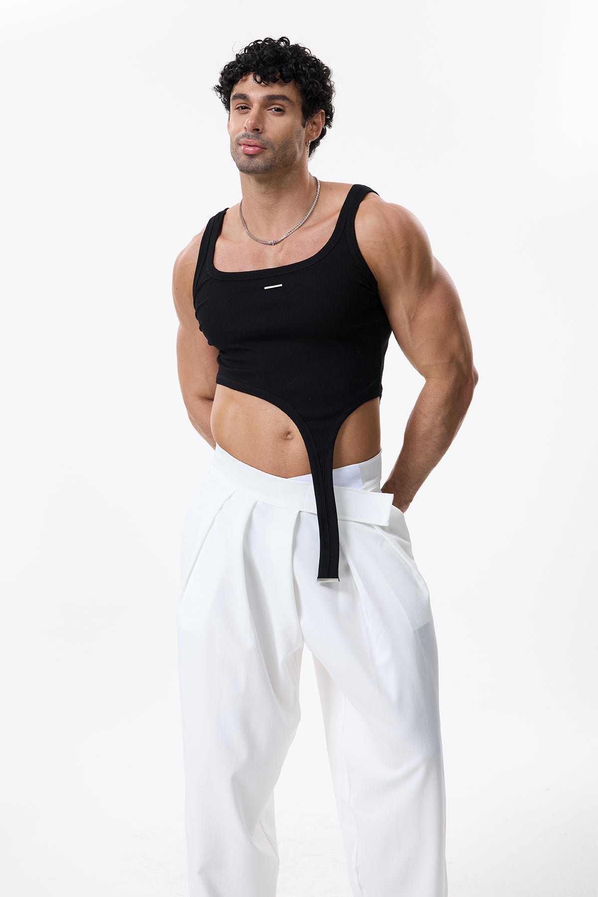 Loop Track Crop Knit Top Black