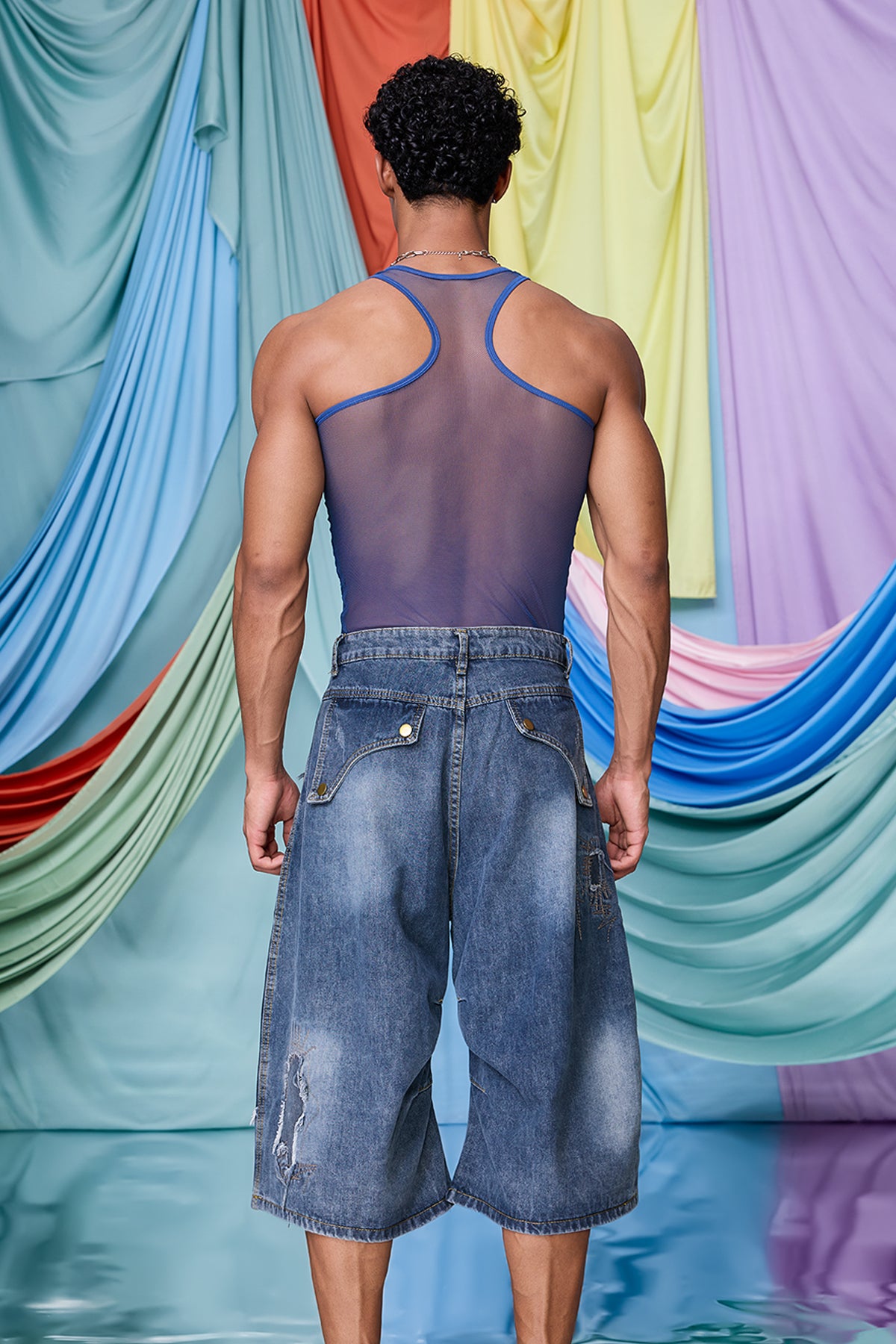 Low Contrast Mesh Tank Top Blue