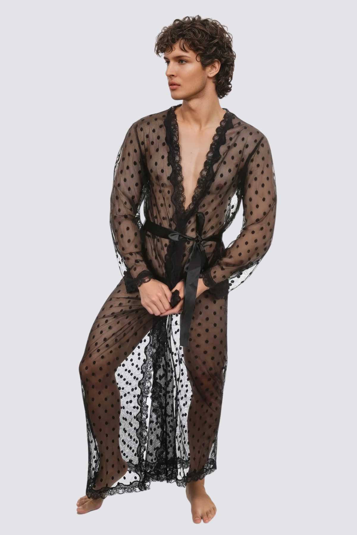Low Filter Lace Bathrobe Black