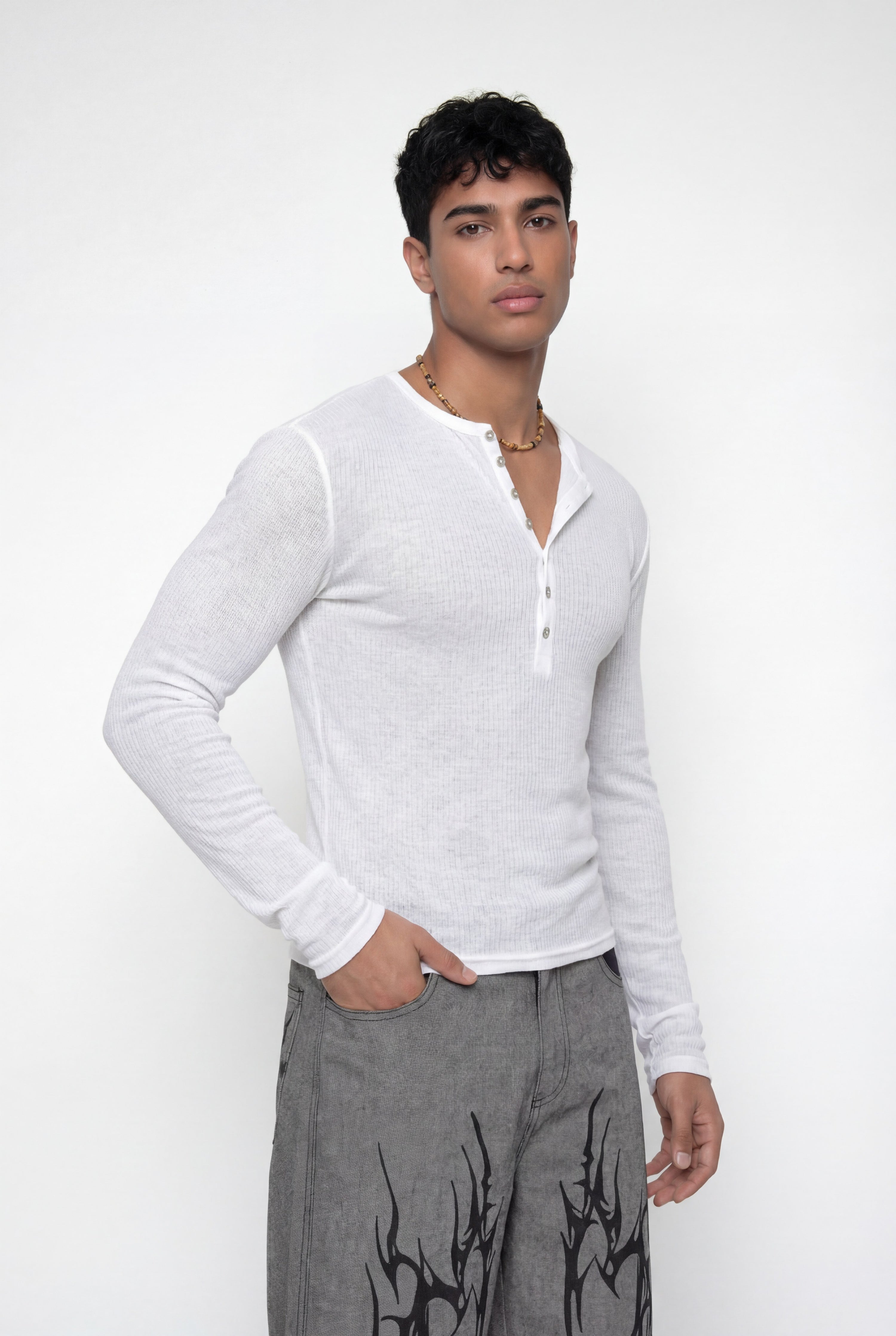Low Luminance Long Sleeve Button Top
