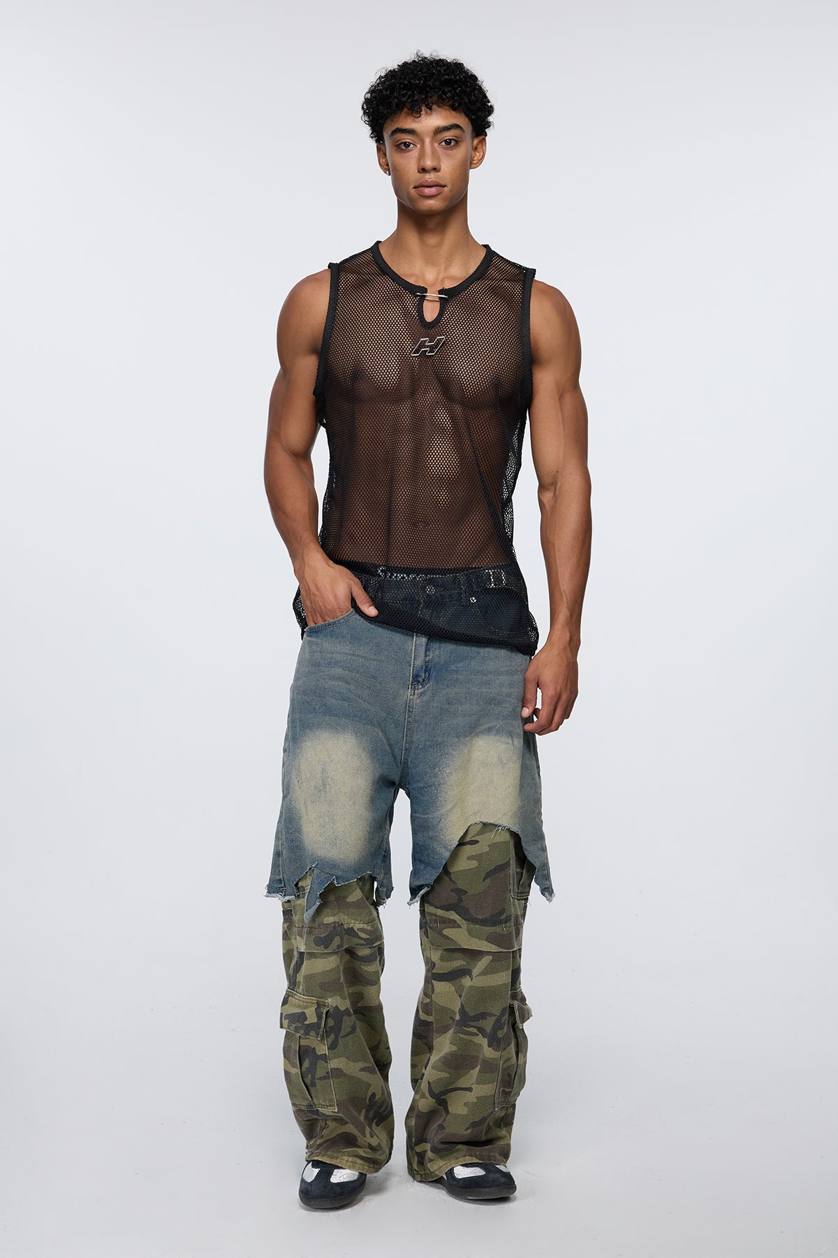 Low Visibility Cutout Mesh Tank Top