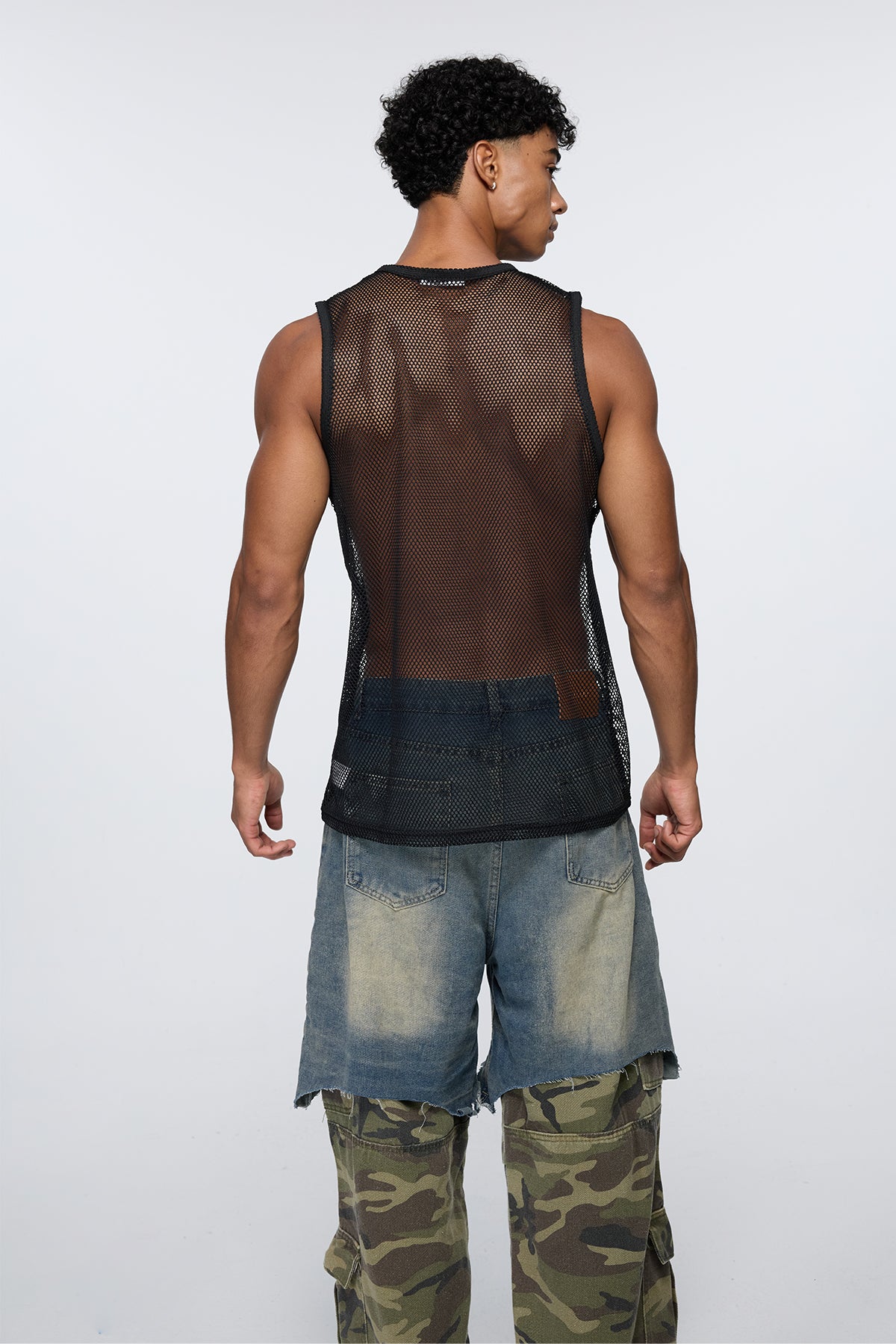 Low Visibility Cutout Mesh Tank Top