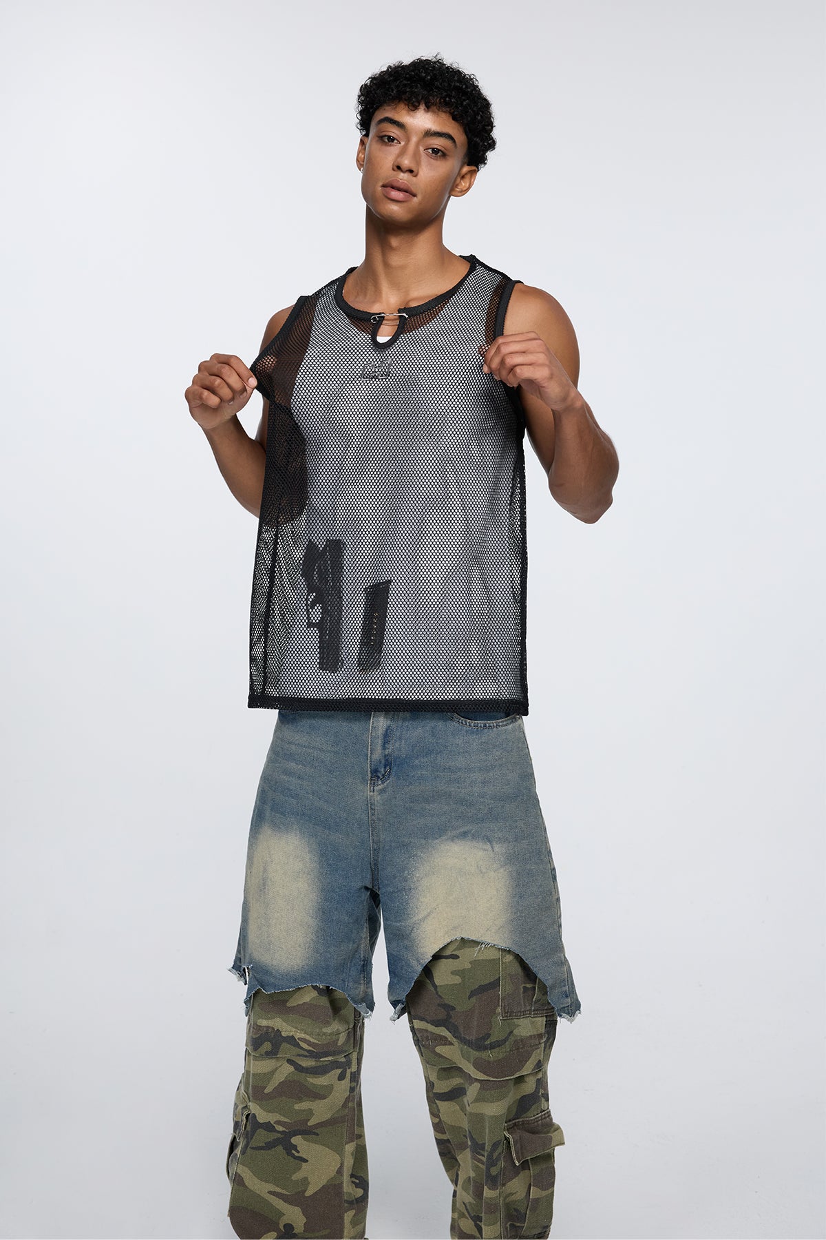 Low Visibility Cutout Mesh Tank Top