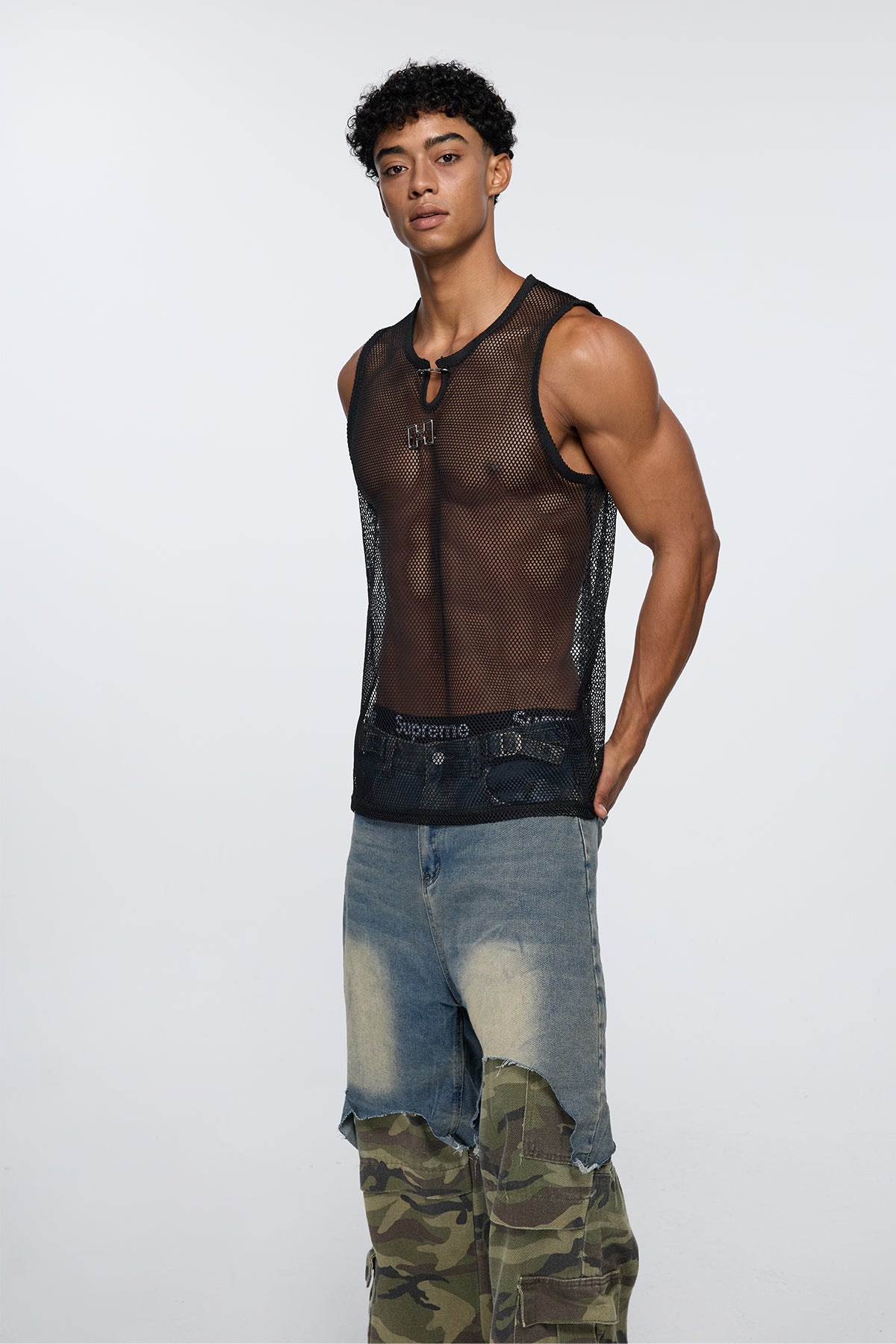 Low Visibility Cutout Mesh Tank Top