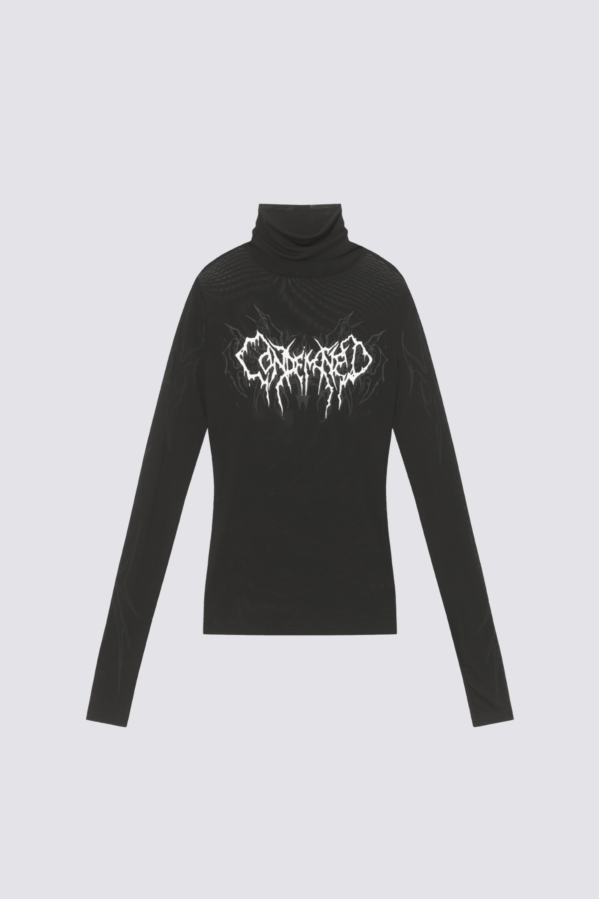 Low Grid Print High Neck Top Black