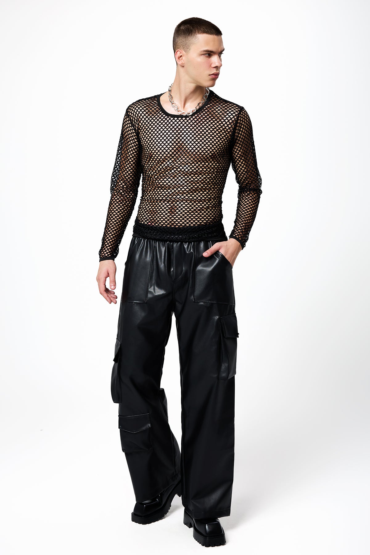 Luminous Weave Long Sleeve Fishnets Top