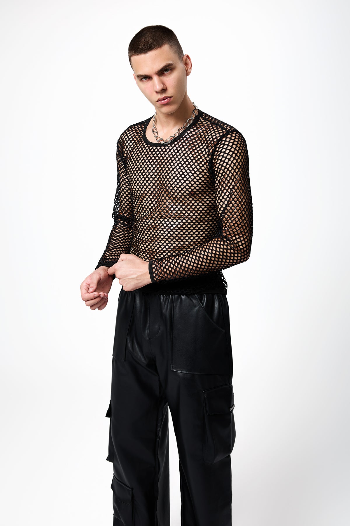 Luminous Weave Long Sleeve Fishnets Top