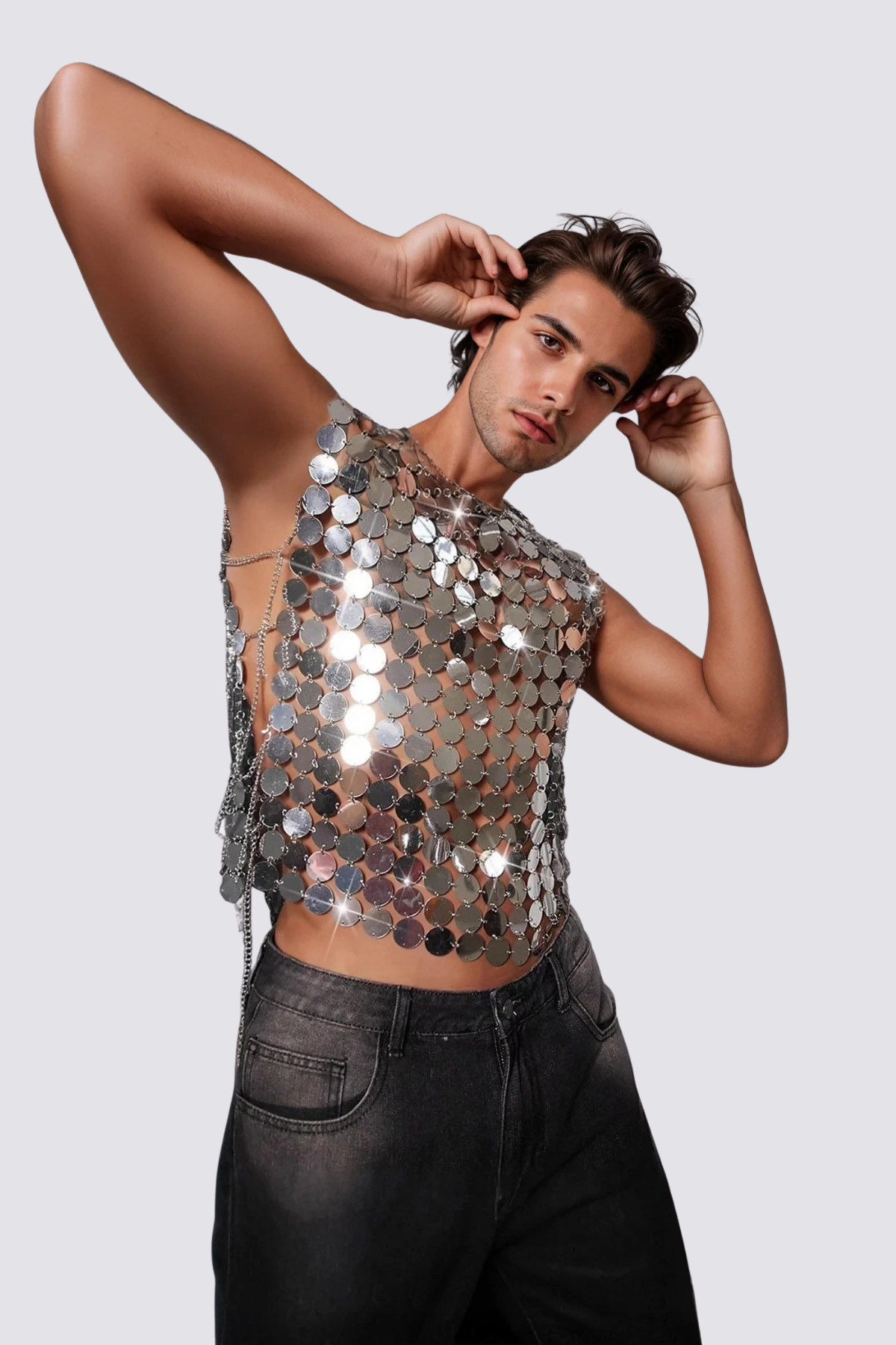 Luminous Arc Sequin Sleeveless Top