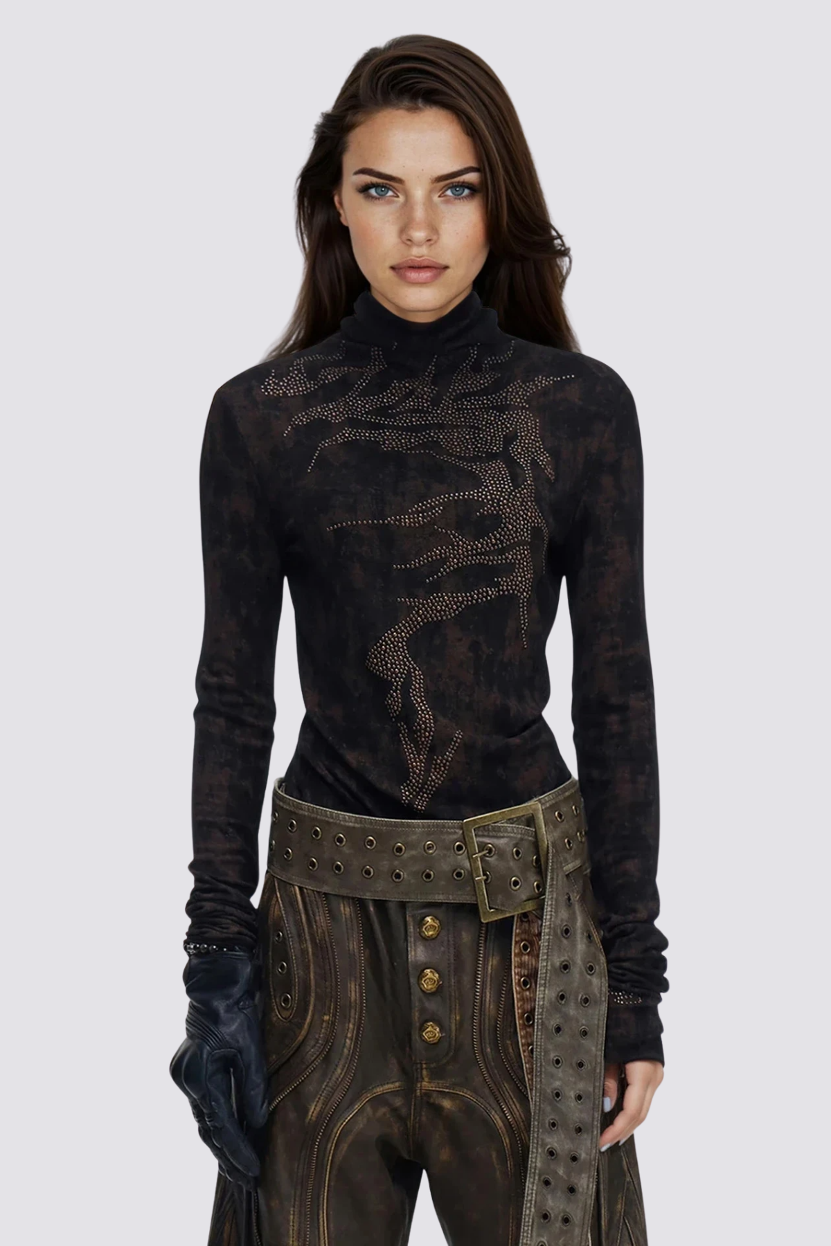 Luxe Ray High Neck Rhinestone Top Black