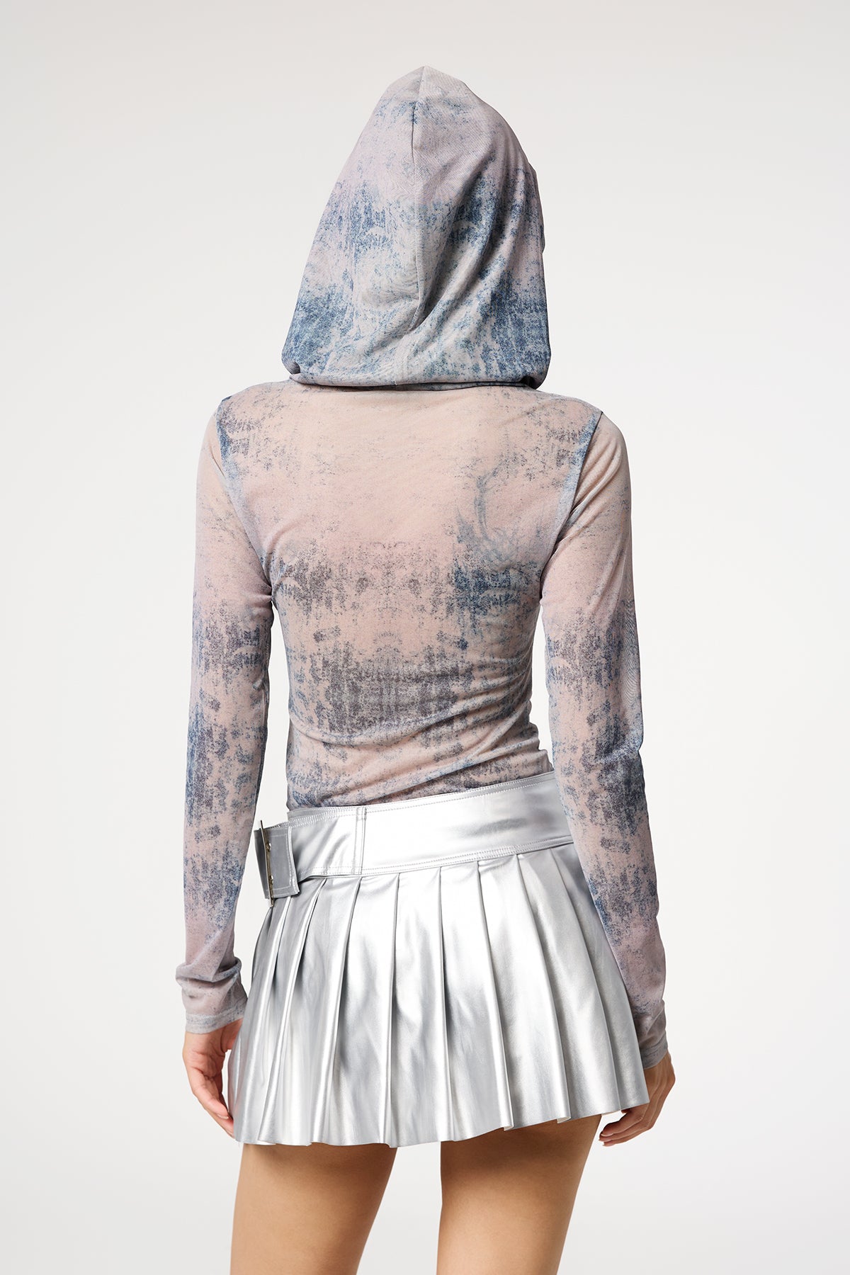 Magic Beam Dragon Print Hooded Mesh Long Sleeve Top