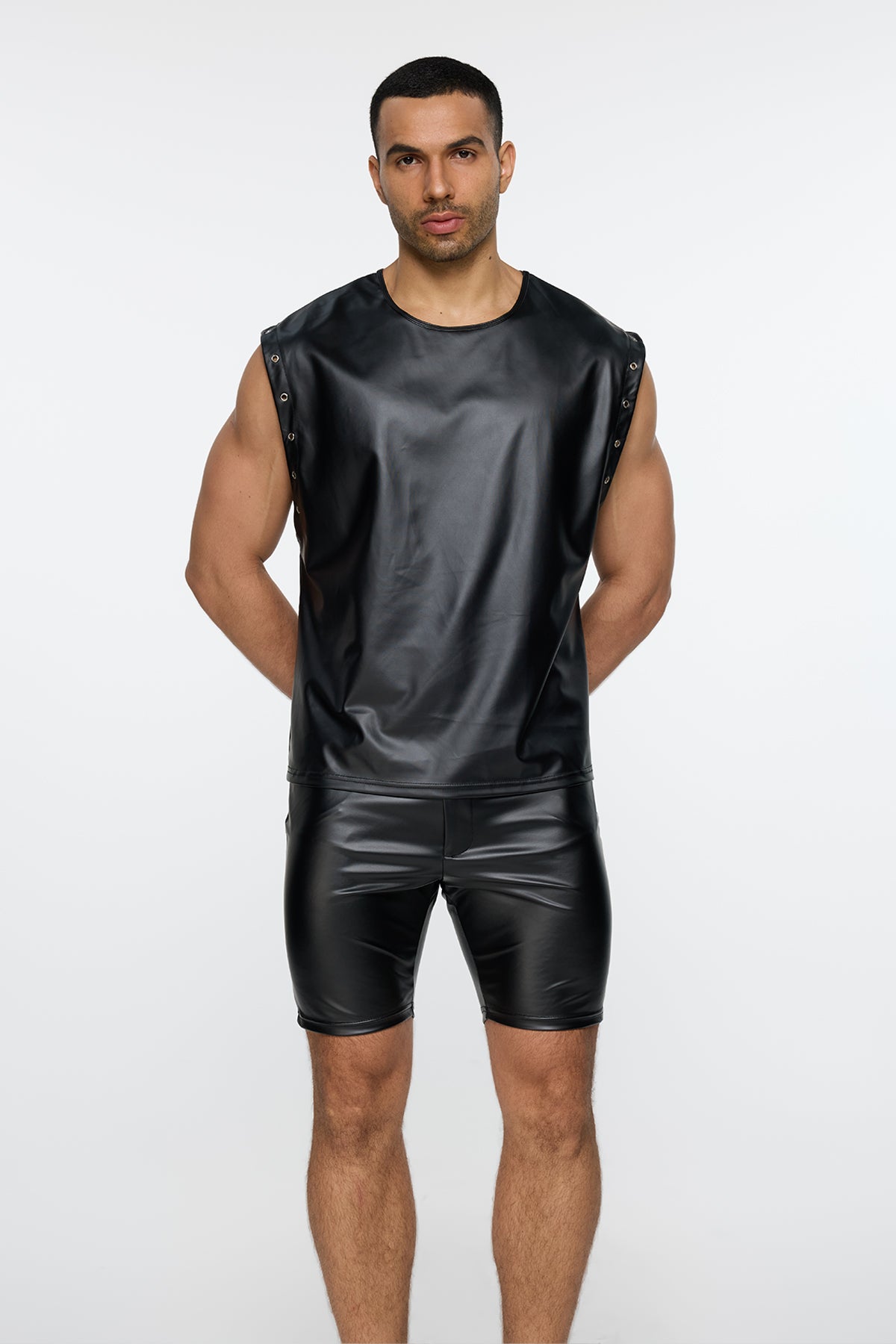 Matte Hide Eyelet Leather Sleeveless Top