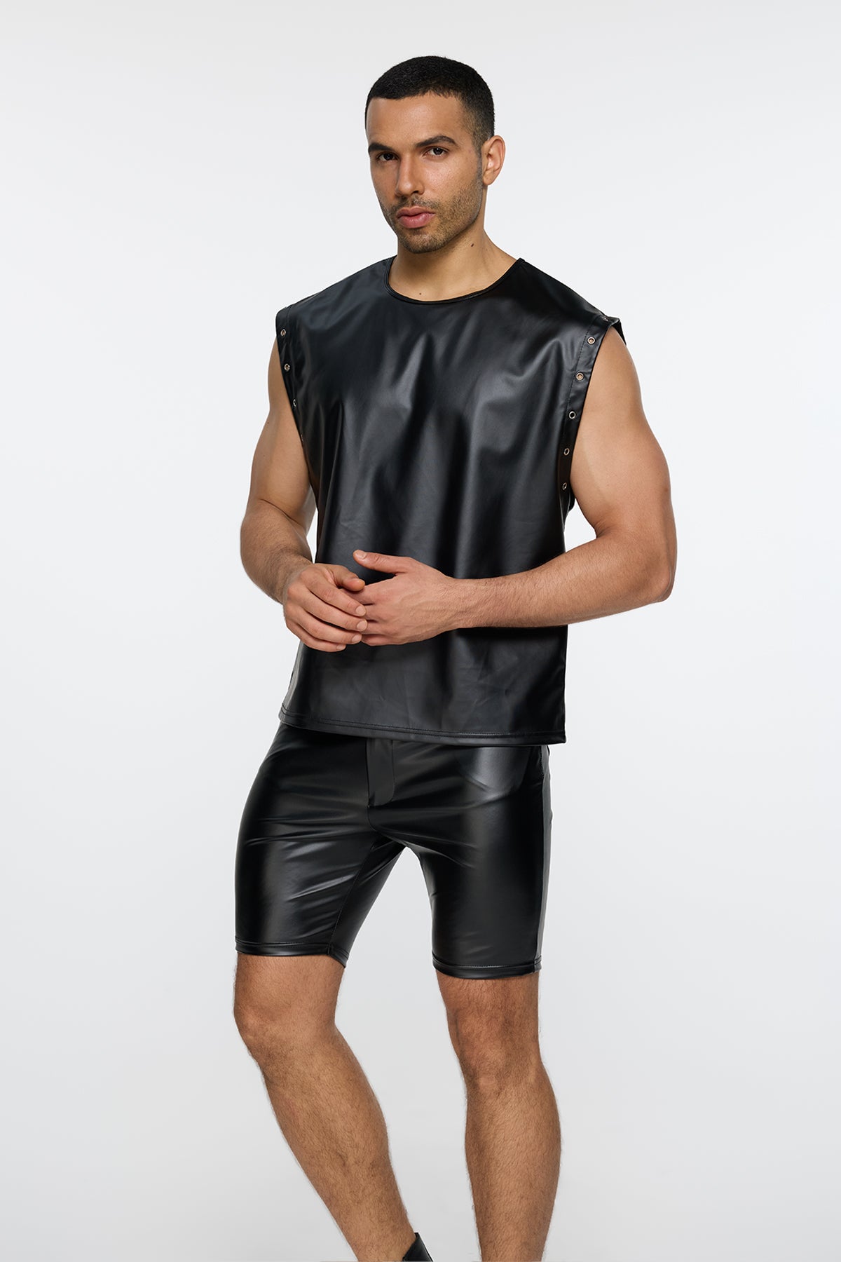 Matte Hide Eyelet Leather Sleeveless Top
