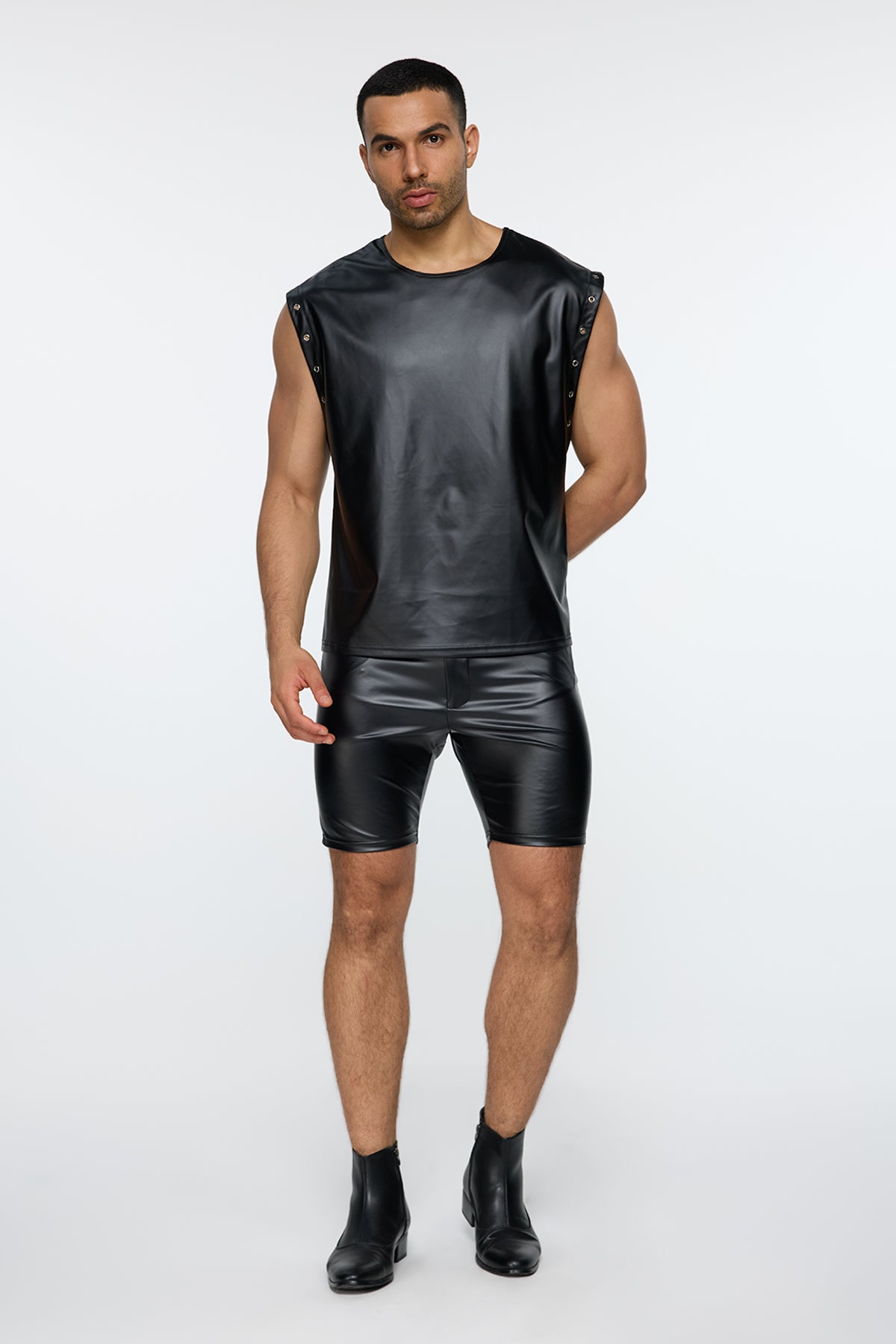 Matte Hide Eyelet Leather Sleeveless Top