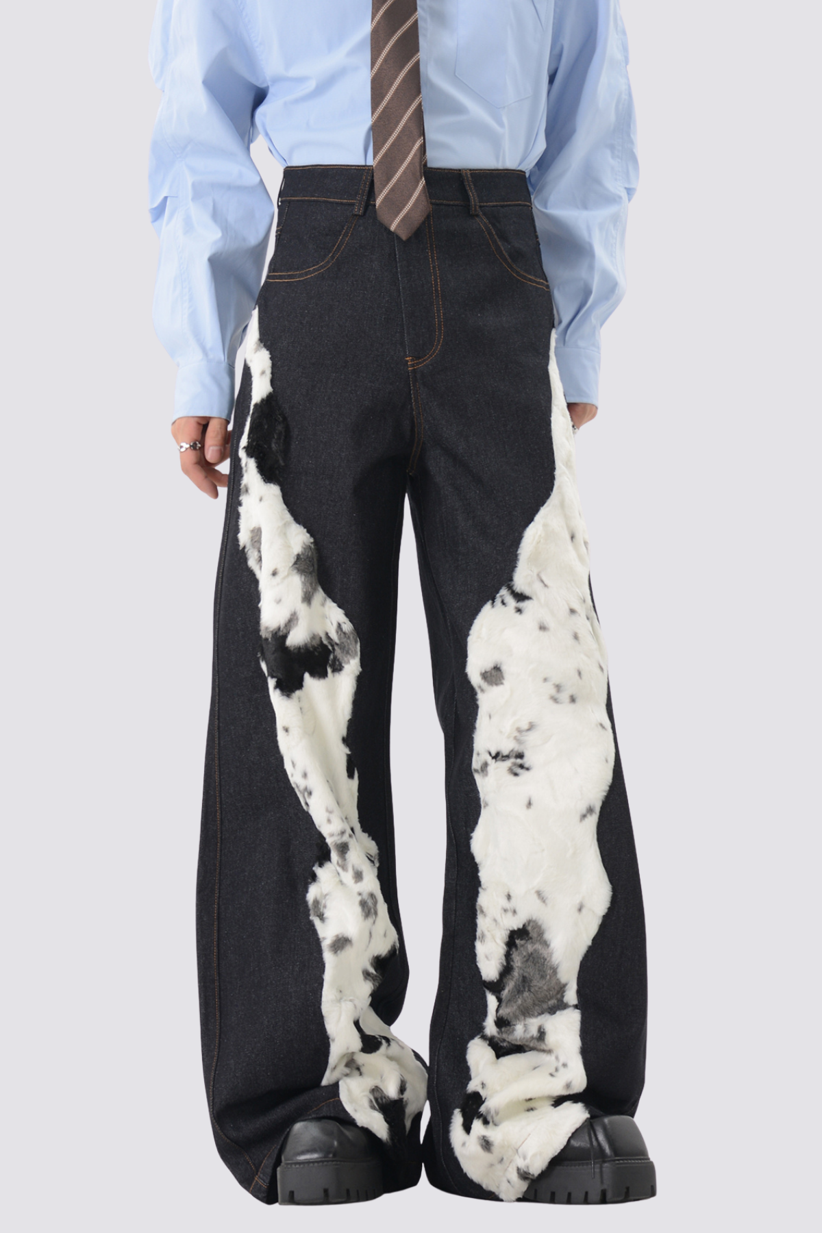 Matte Loop Splicing Wide Leg Jeans