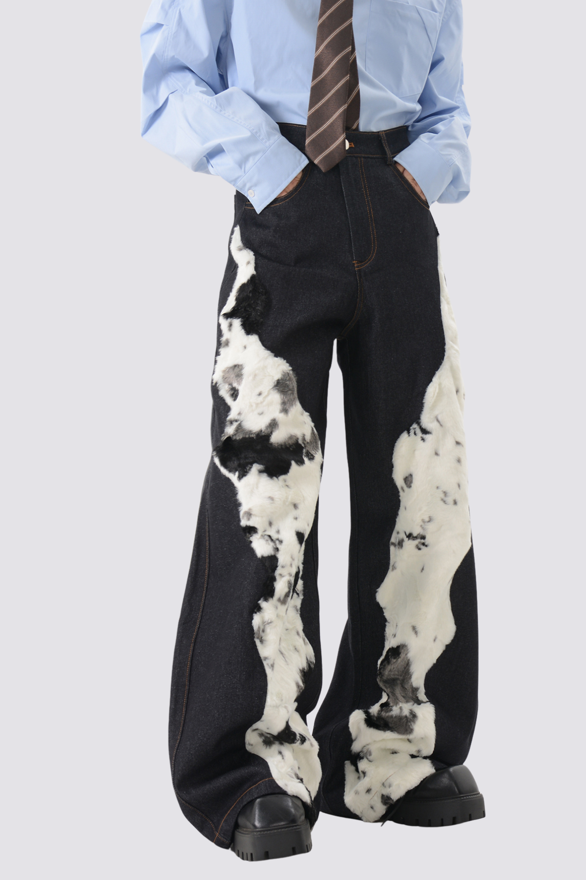 Matte Loop Splicing Wide Leg Jeans