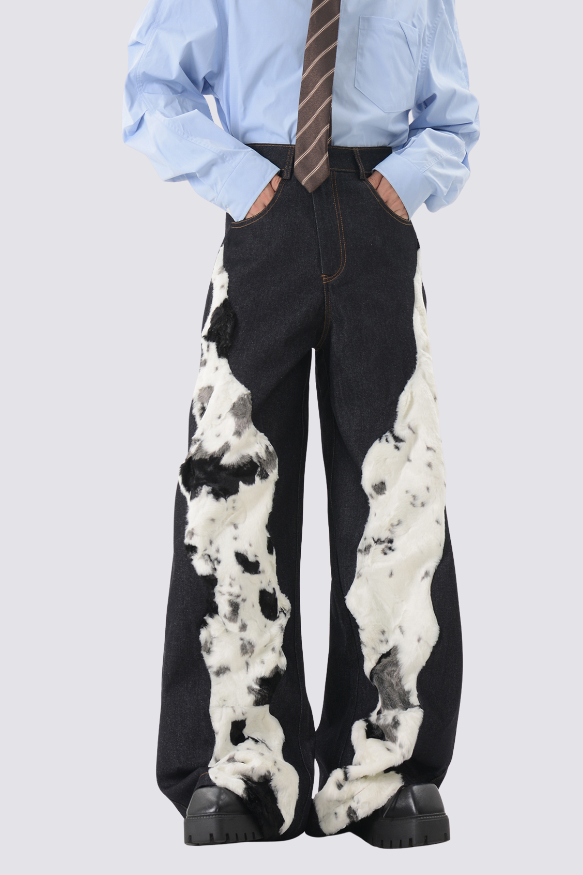 Matte Loop Splicing Wide Leg Jeans