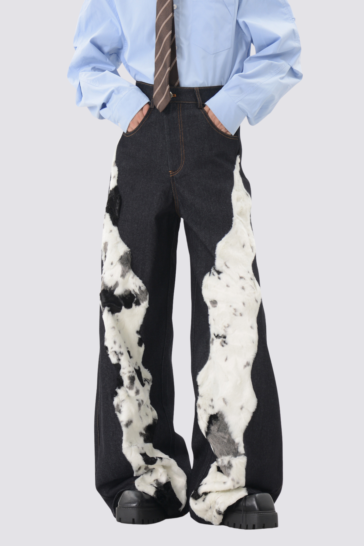 Matte Loop Splicing Wide Leg Jeans