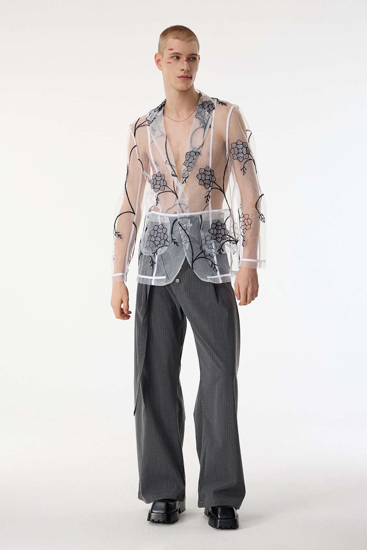 Mesh Fusion Embroidery Floral Mesh Jacket