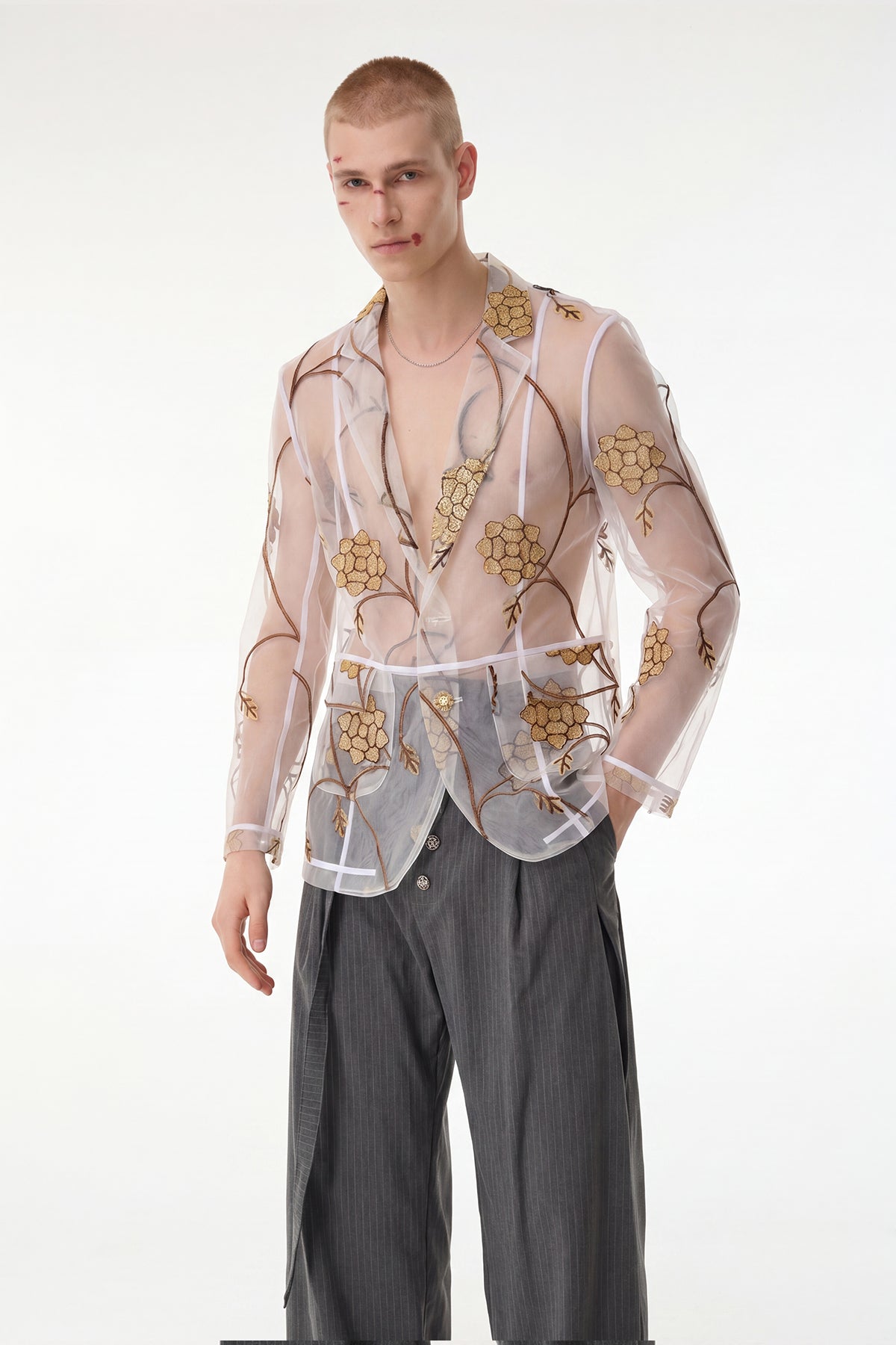 Mesh Fusion Embroidery Floral Mesh Jacket