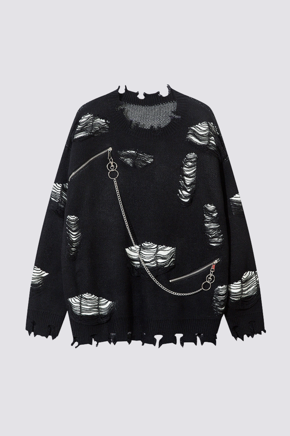 Mesh Knit Ripped Long Sleeve Top