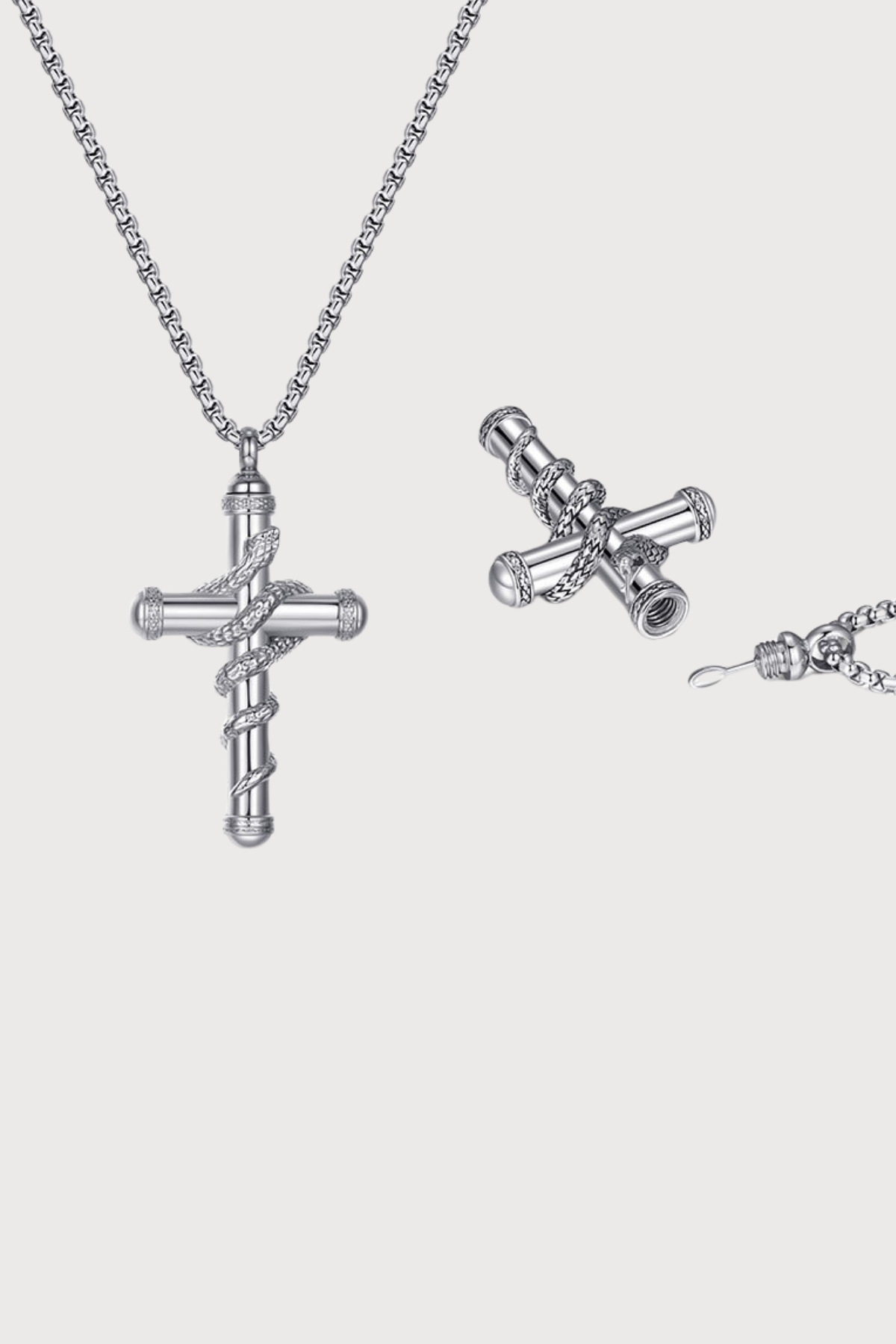 Metal Link Openable Snake Cross Necklace