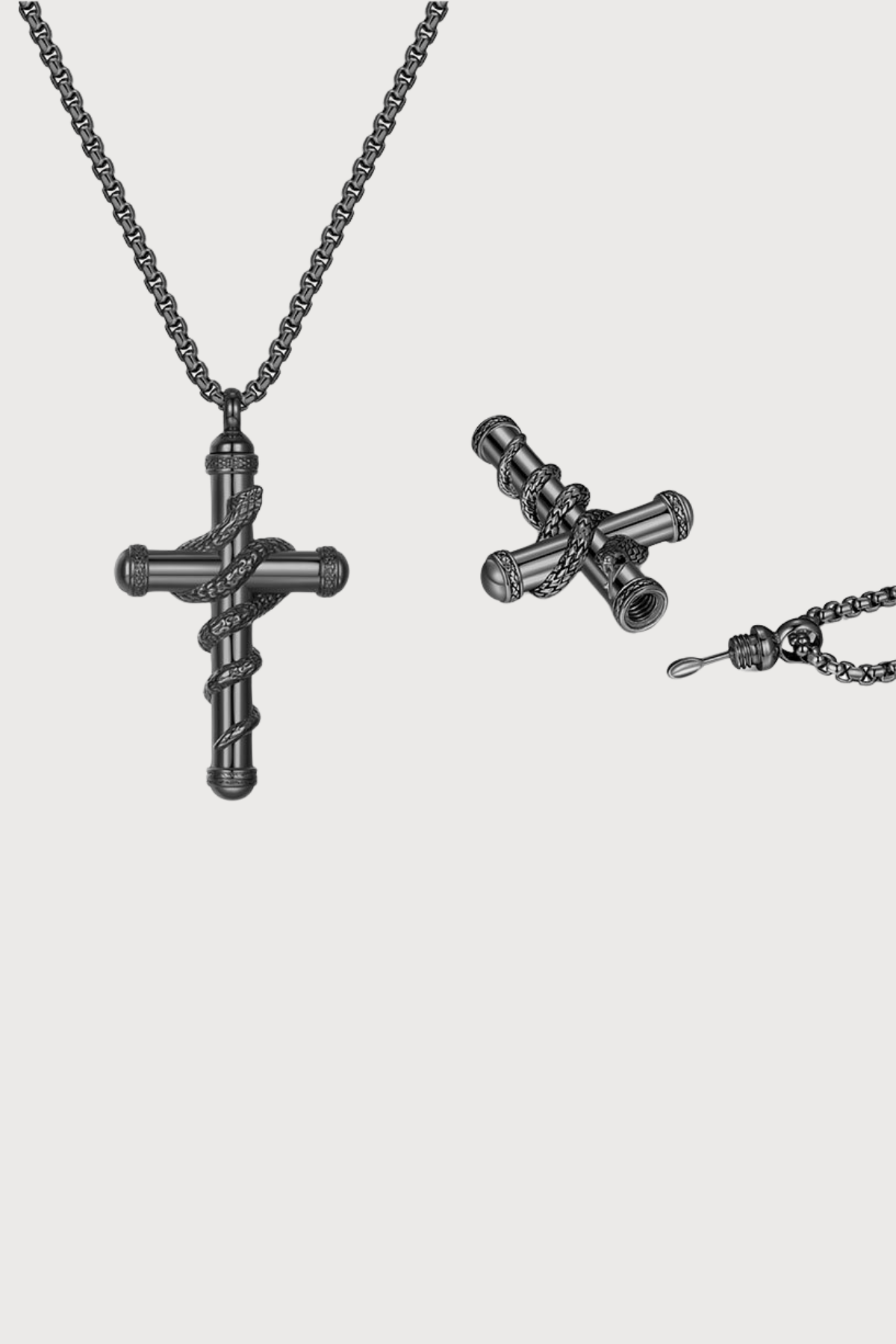 Metal Link Openable Snake Cross Necklace