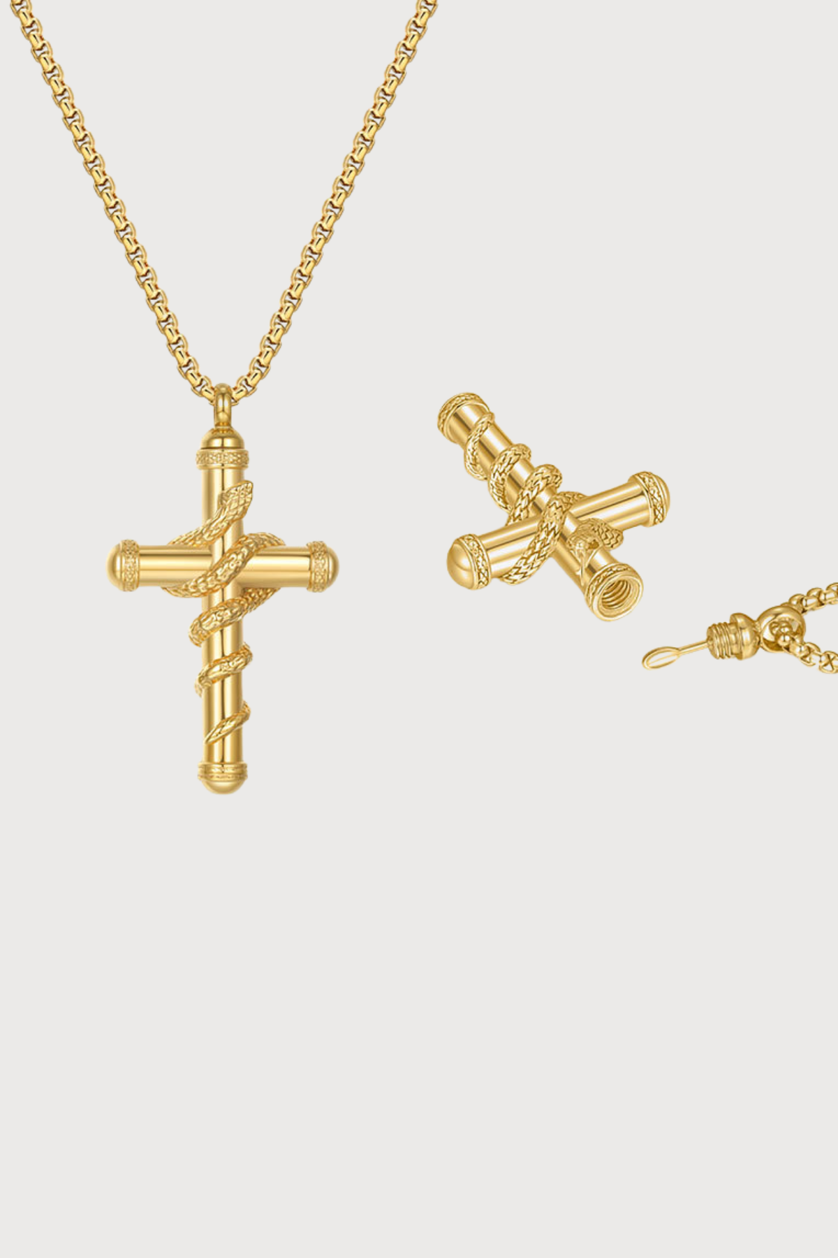 Metal Link Openable Snake Cross Necklace