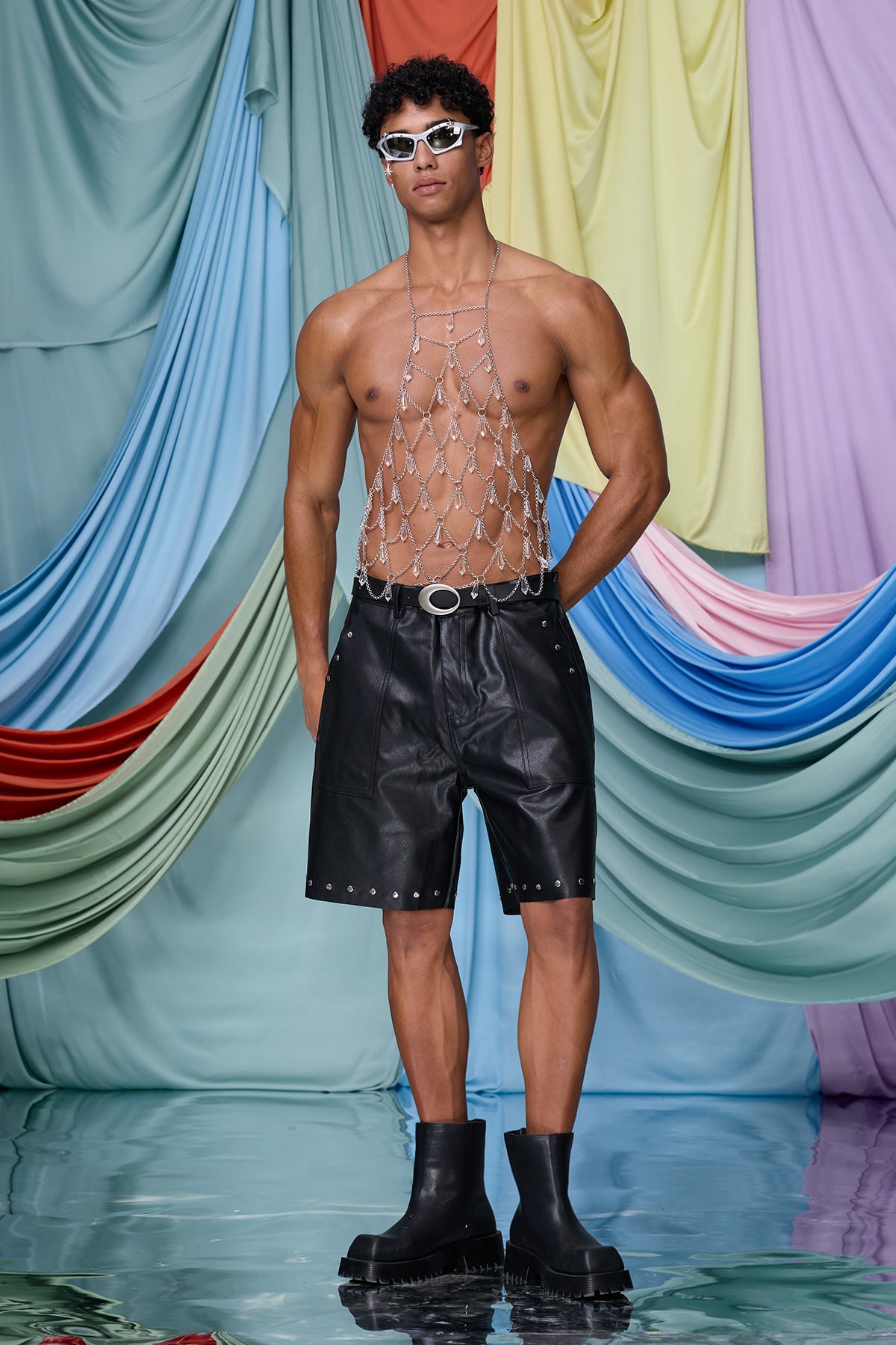 Metallic Trace Crystal Chain Top