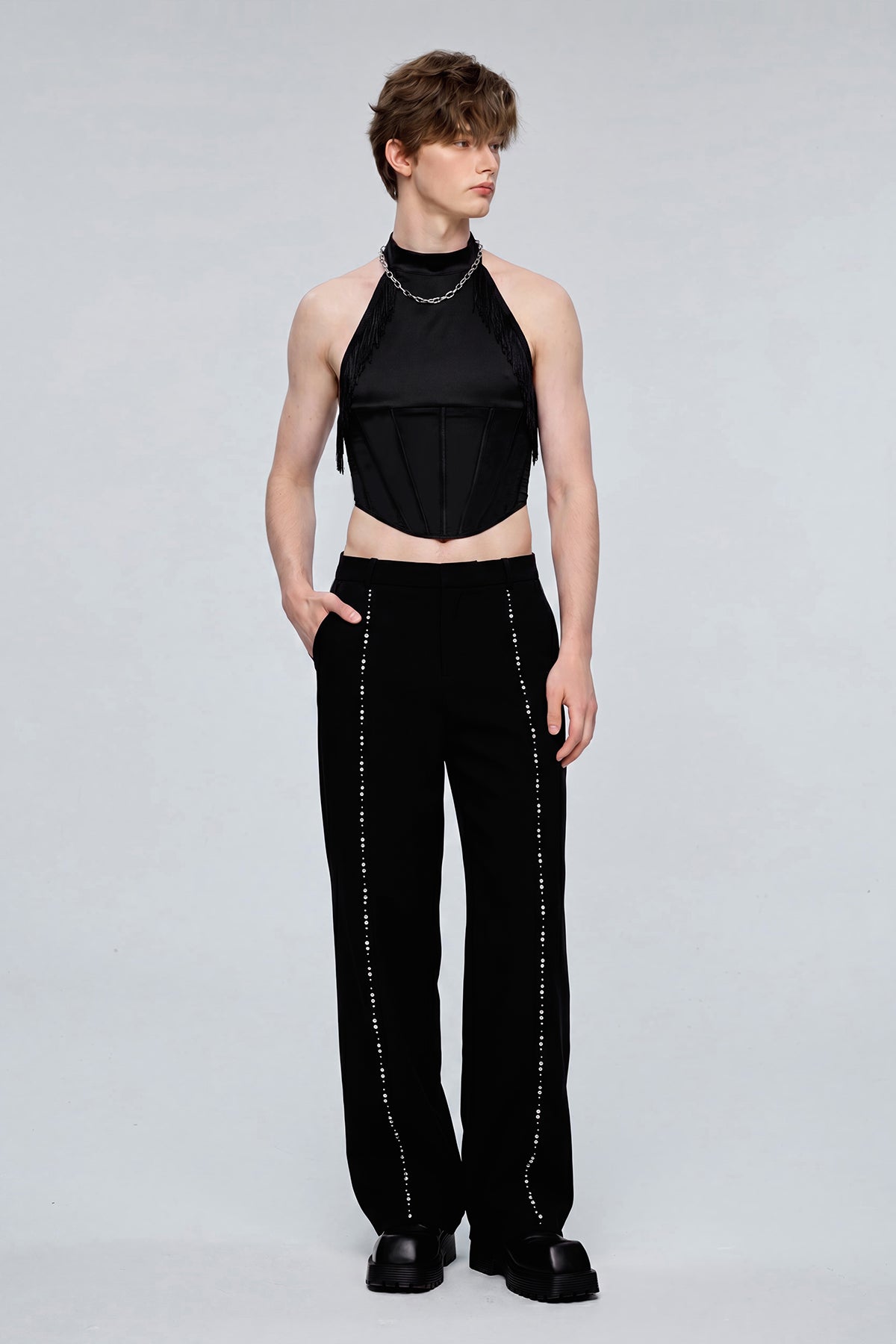 Mid Crop Halterneck Corset Top