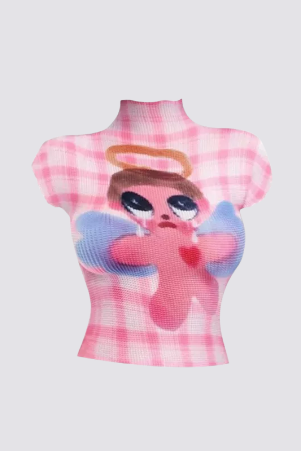 Midriff Arc Plaid Print Crop Top