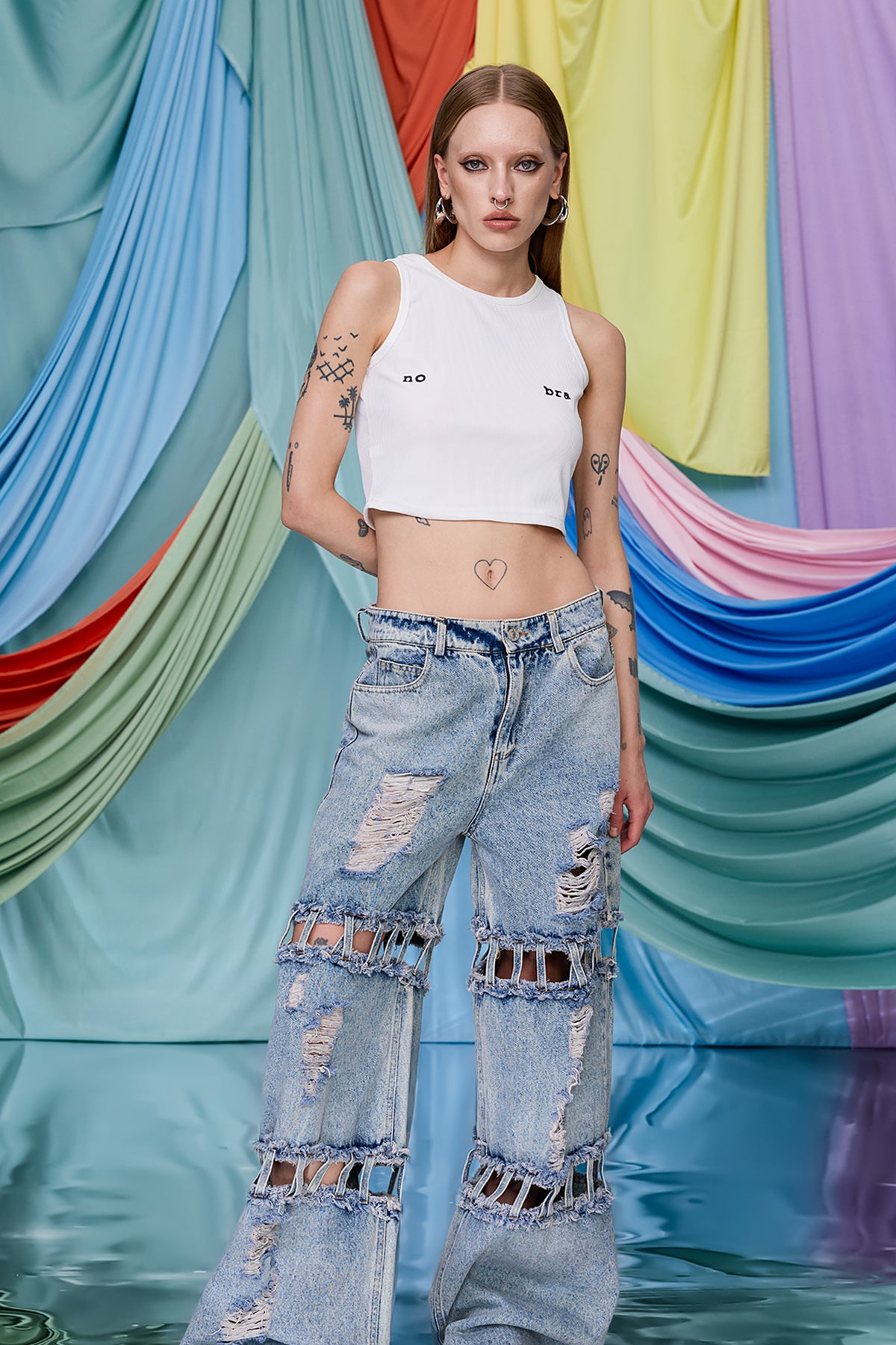 Midriff Trace Print Crop Top