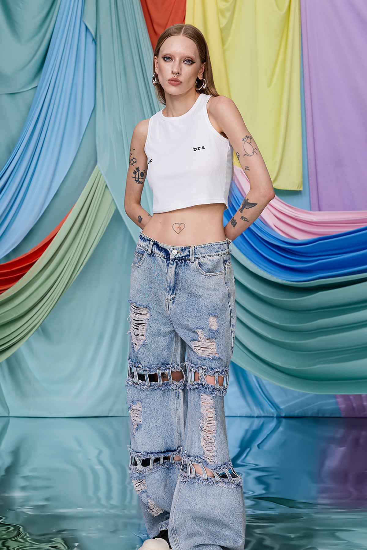 Midriff Trace Print Crop Top