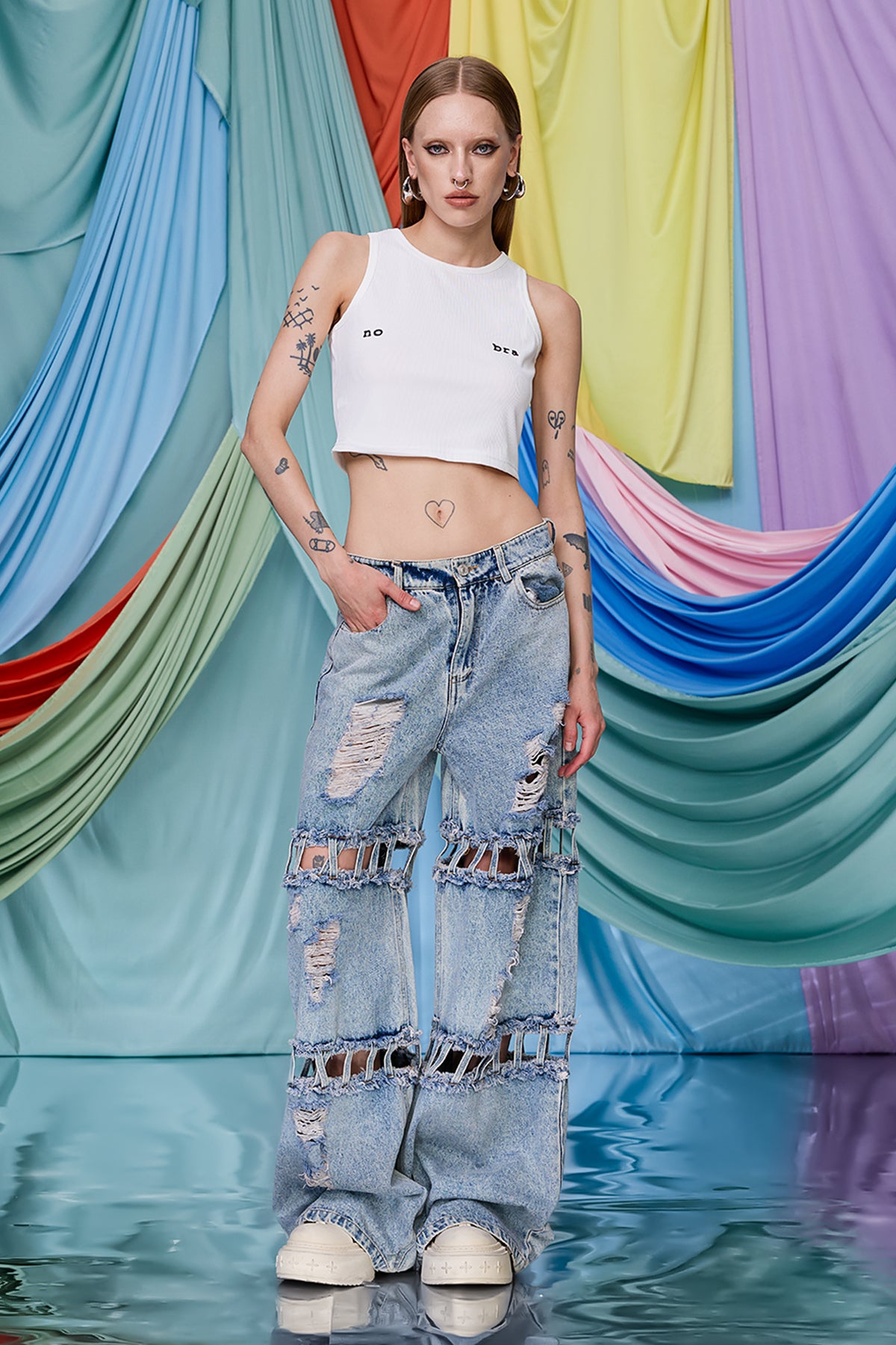 Midriff Trace Print Crop Top