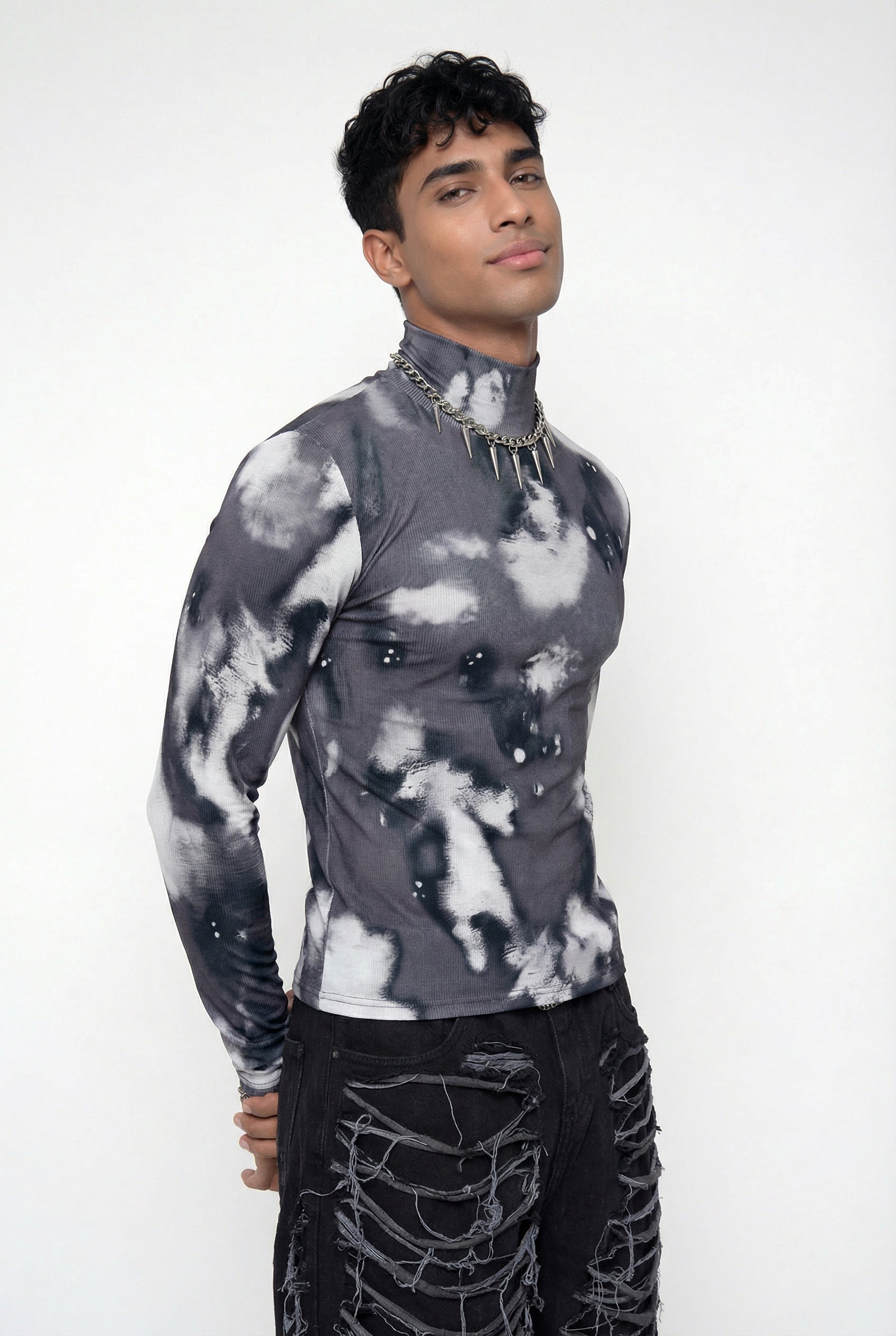 Mild Fold Print Long Sleeve Top