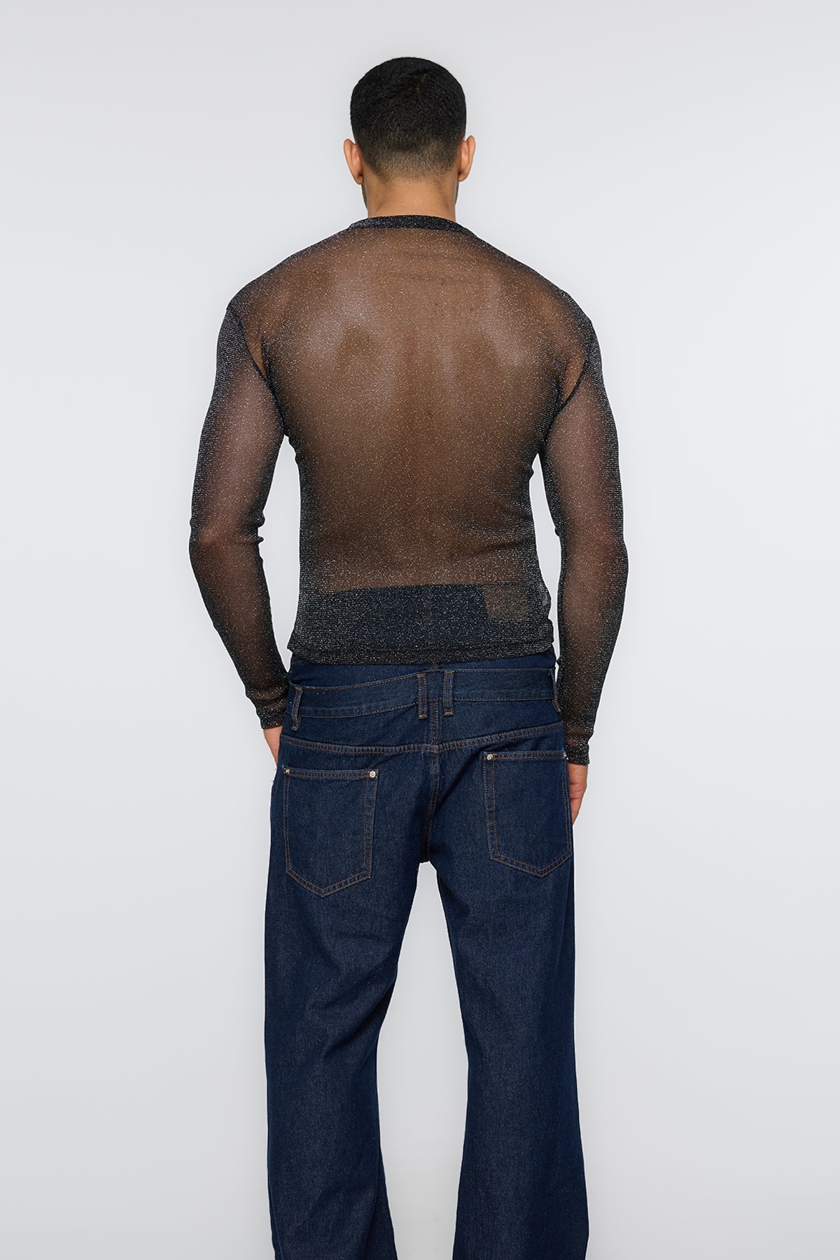 Minimal Black Long Sleeve Mesh Glitter Top